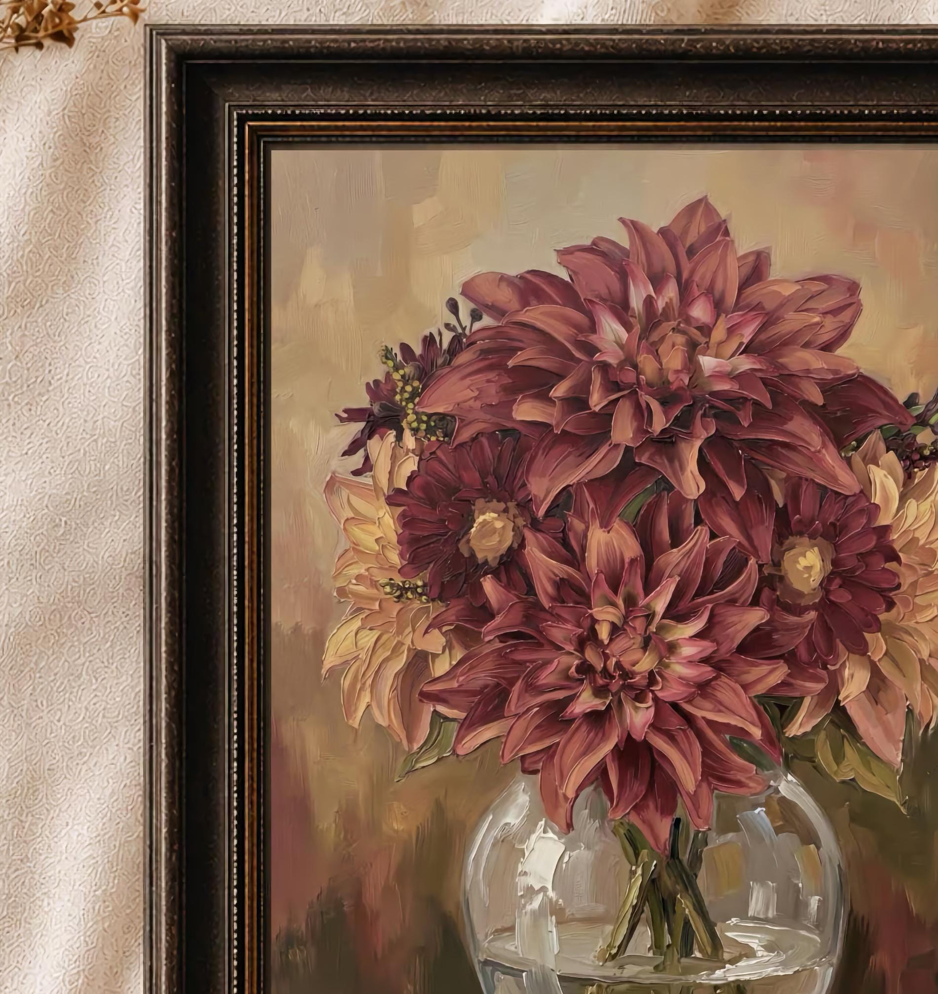 Burgundy Dahlia Vase Printable Wall Art, Moody Autumn Floral Rustic Home Decor Digital Download — image 2