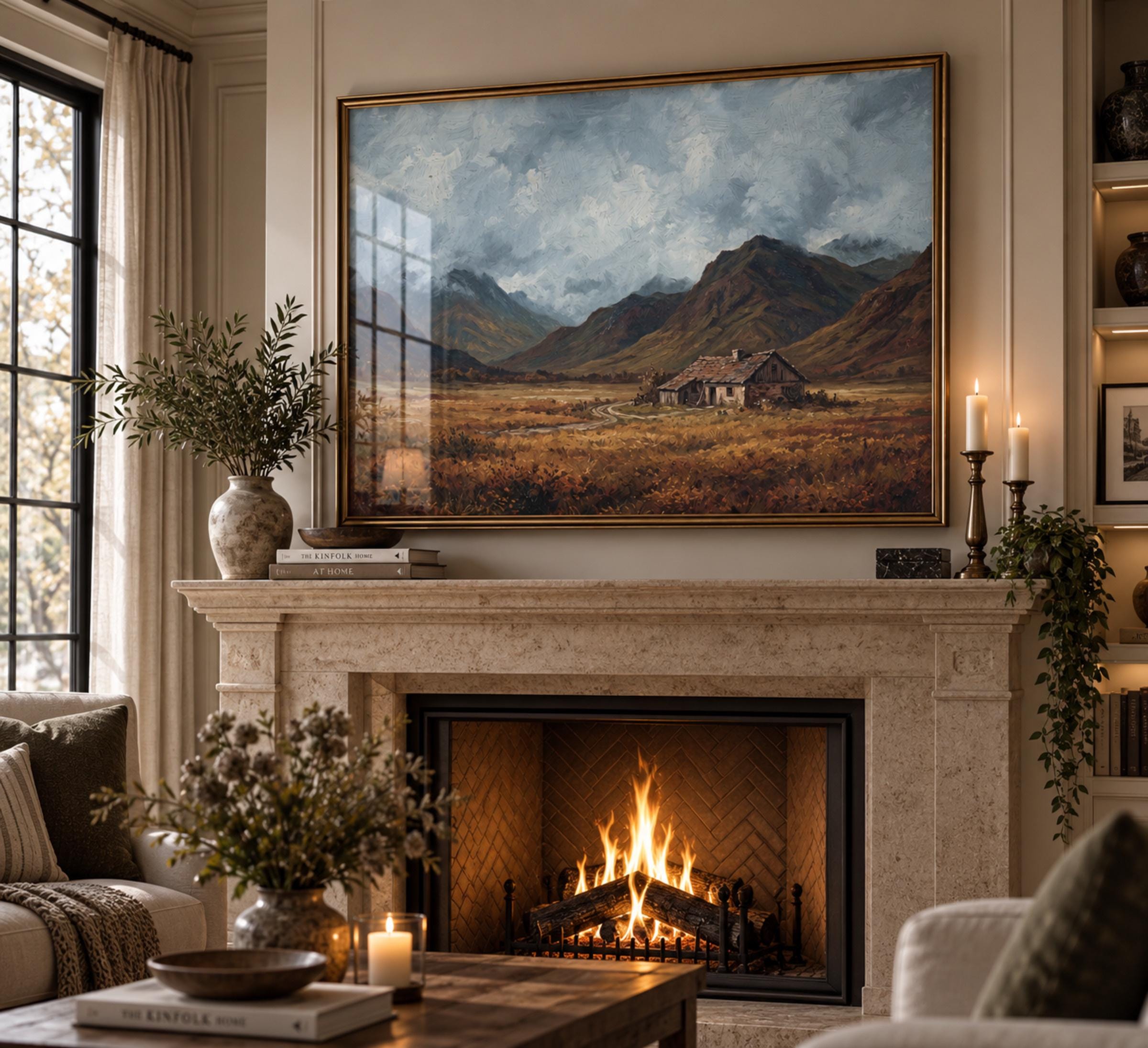 Rustic Mountain Cottage Printable Wall Art, Moody Autumn Valley Landscape, Rustic Cabin Digital Download — image 3