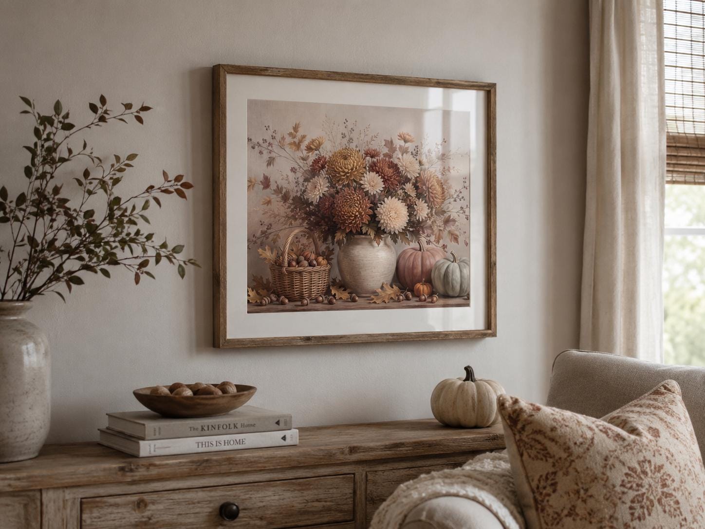 Chrysanthemum Pumpkin Still Life | Fall Floral Wall Art | Rustic Printable Digital Download Decor — image 3