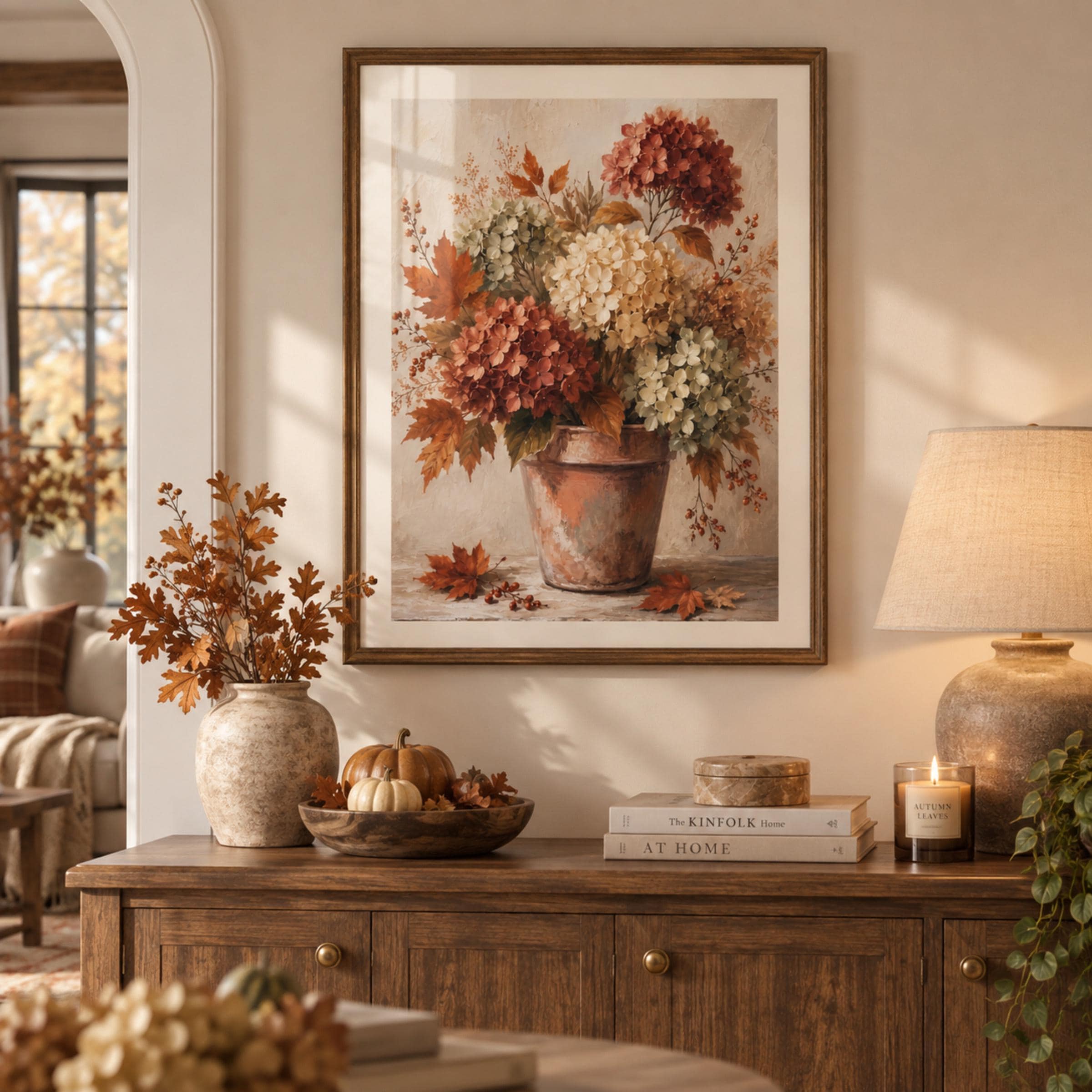 Fall Hydrangea Wall Art, Autumn Floral Pot Farmhouse Print, Rustic Cottage Flower (Digital Download) — image 3