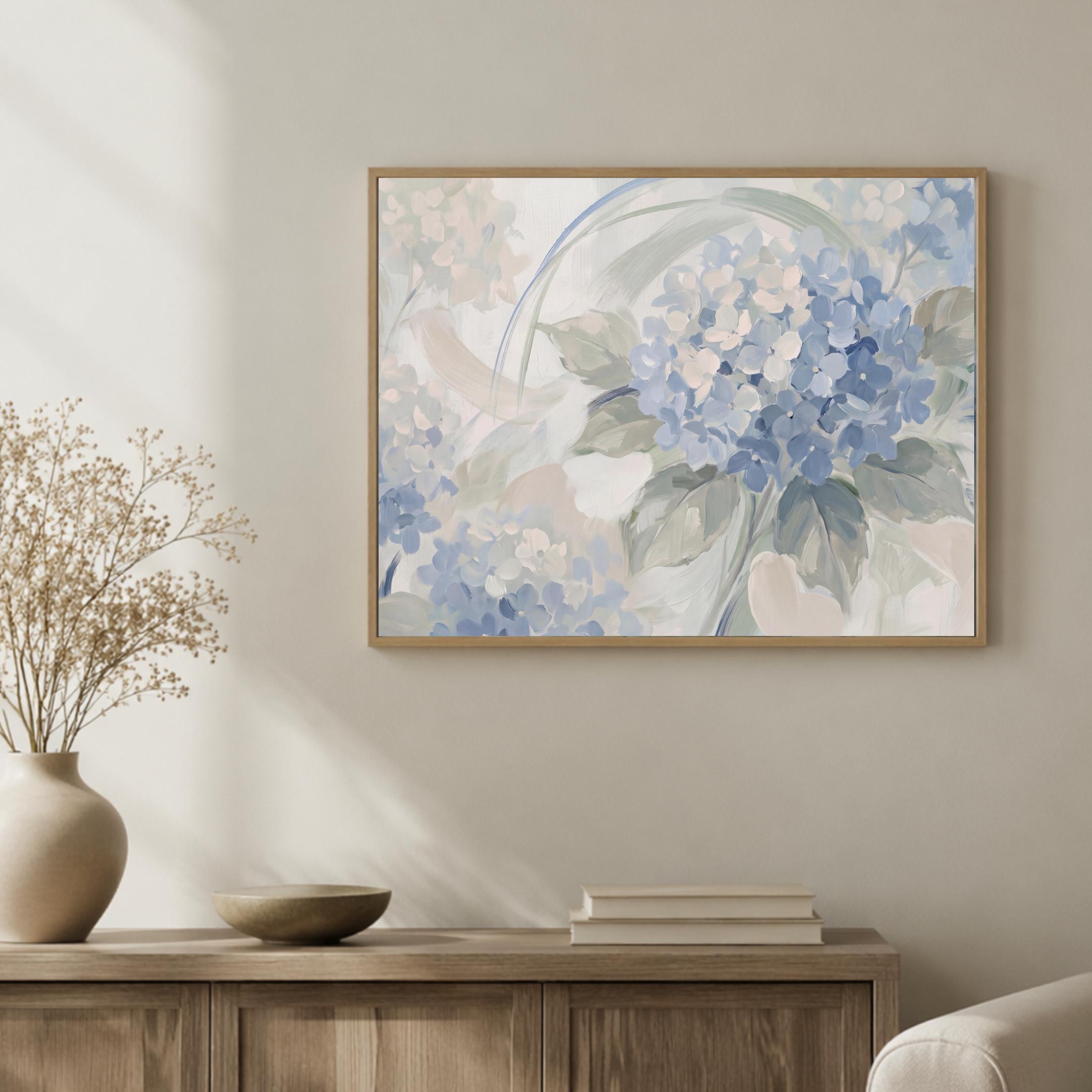 Blue Hydrangea Abstract Printable Wall Art | Soft Floral Living Room Print (Digital Download) — image 2