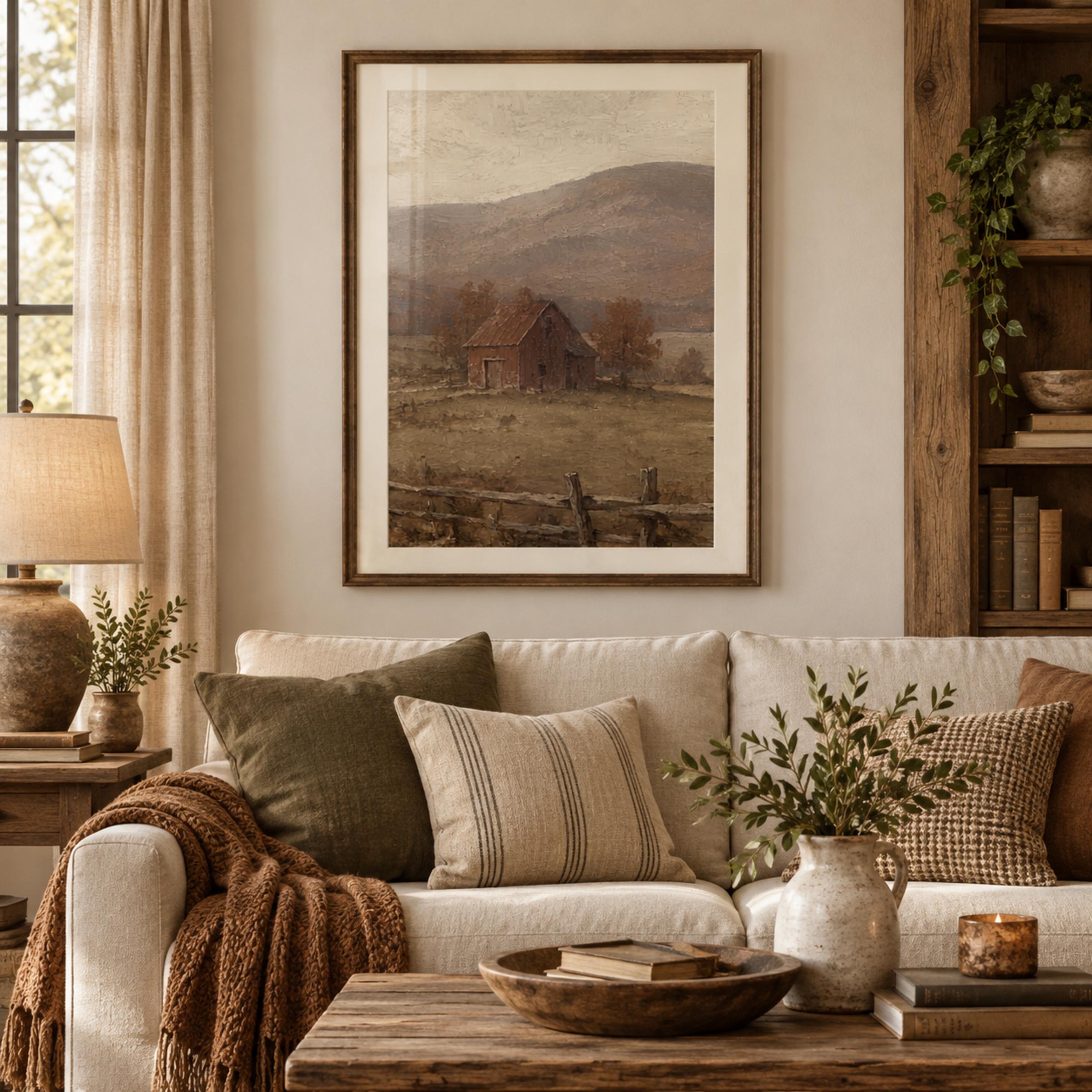 Rustic Barn Field Printable Wall Art, Neutral Farmhouse Landscape, Country Cottage Decor Digital Download — image 4