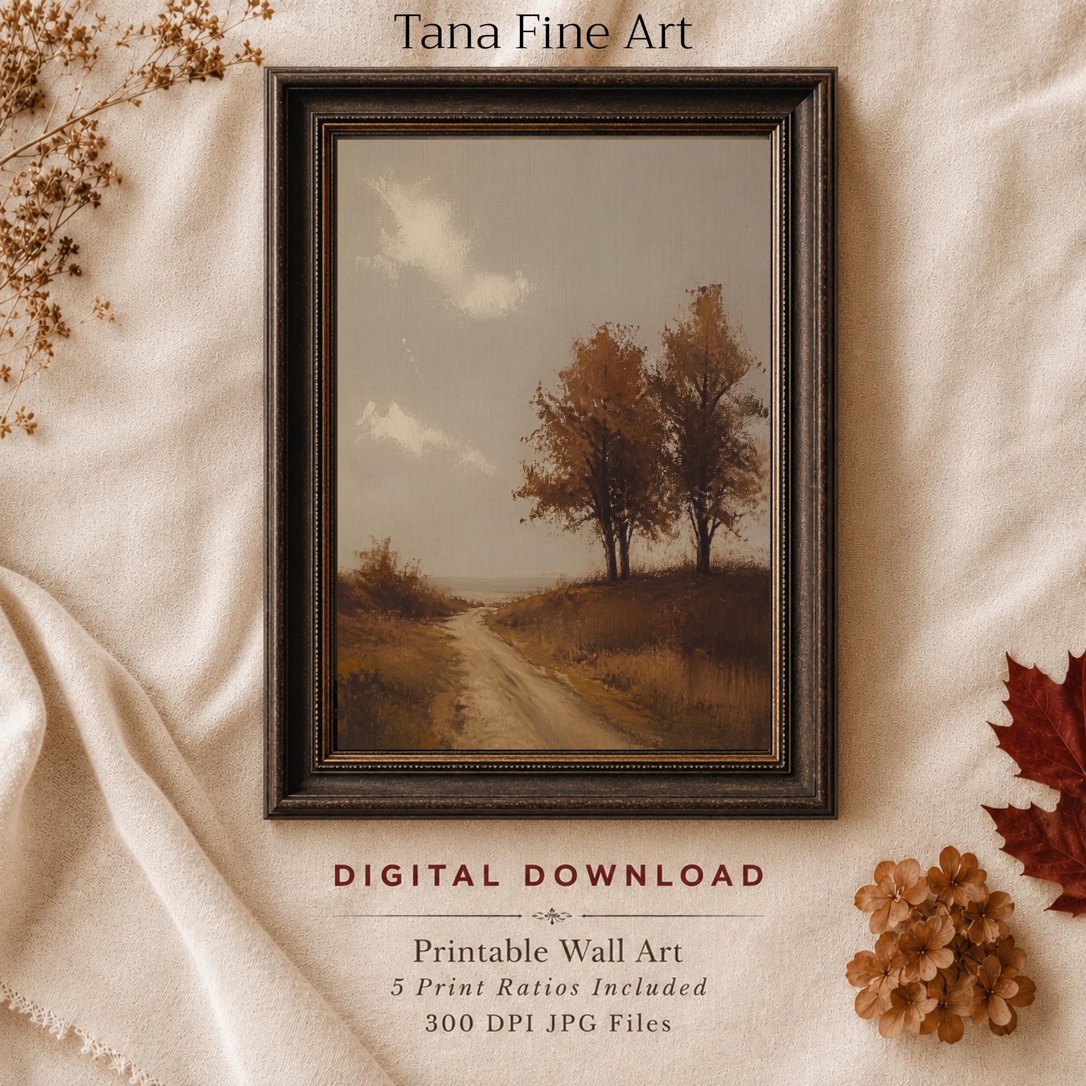 Autumn Country Road Wall Art | Vintage Fall Landscape Print | Rustic Farmhouse Digital Download