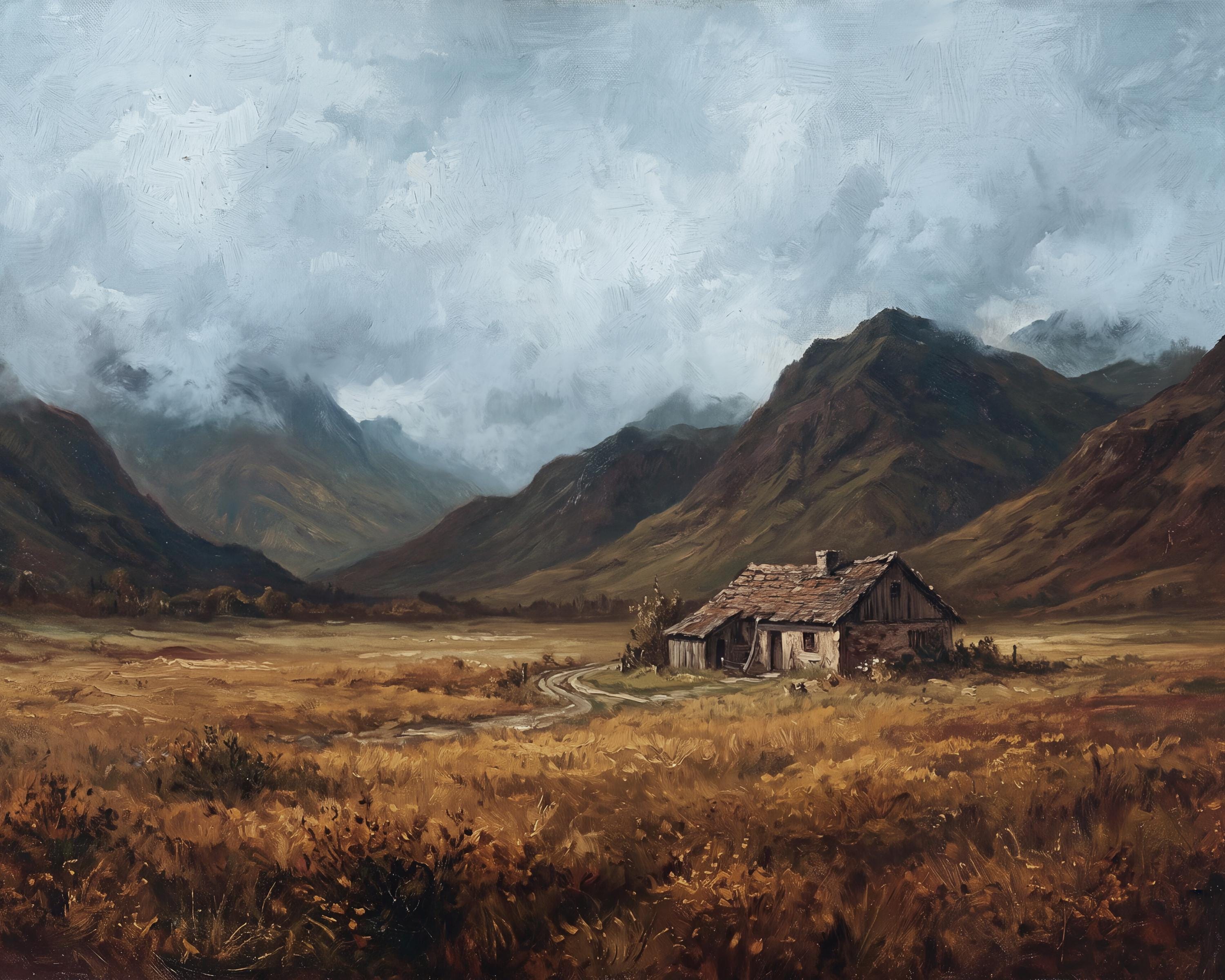 Rustic Mountain Cottage Printable Wall Art, Moody Autumn Valley Landscape, Rustic Cabin Digital Download — image 2