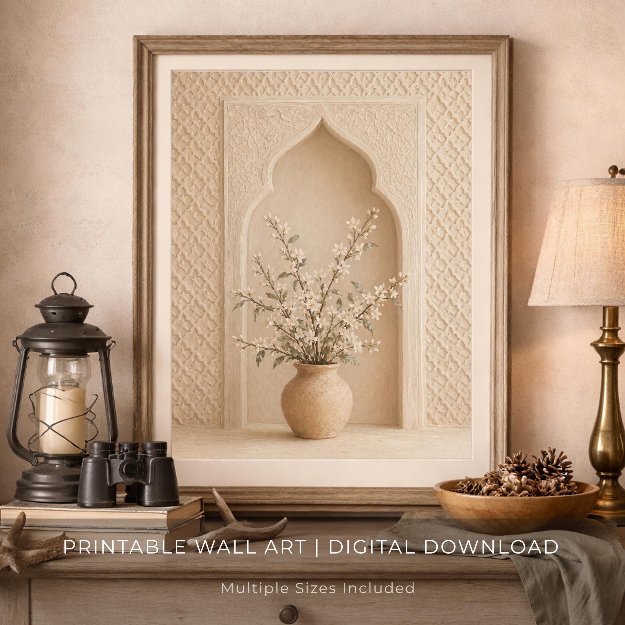 Islamic Arch Floral Printable Wall Art, Neutral Blossom Vase For Entryway Decor (Digital Download) — image 3