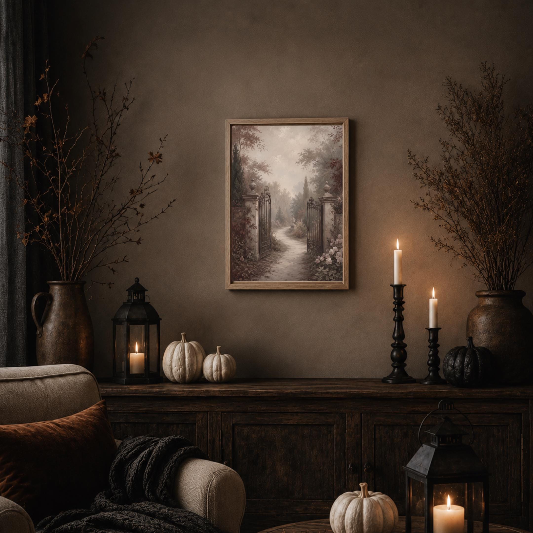 Autumn Secret Garden Wall Art, Vintage Garden Gate Path, Moody Fall Decor, Digital Download — image 7