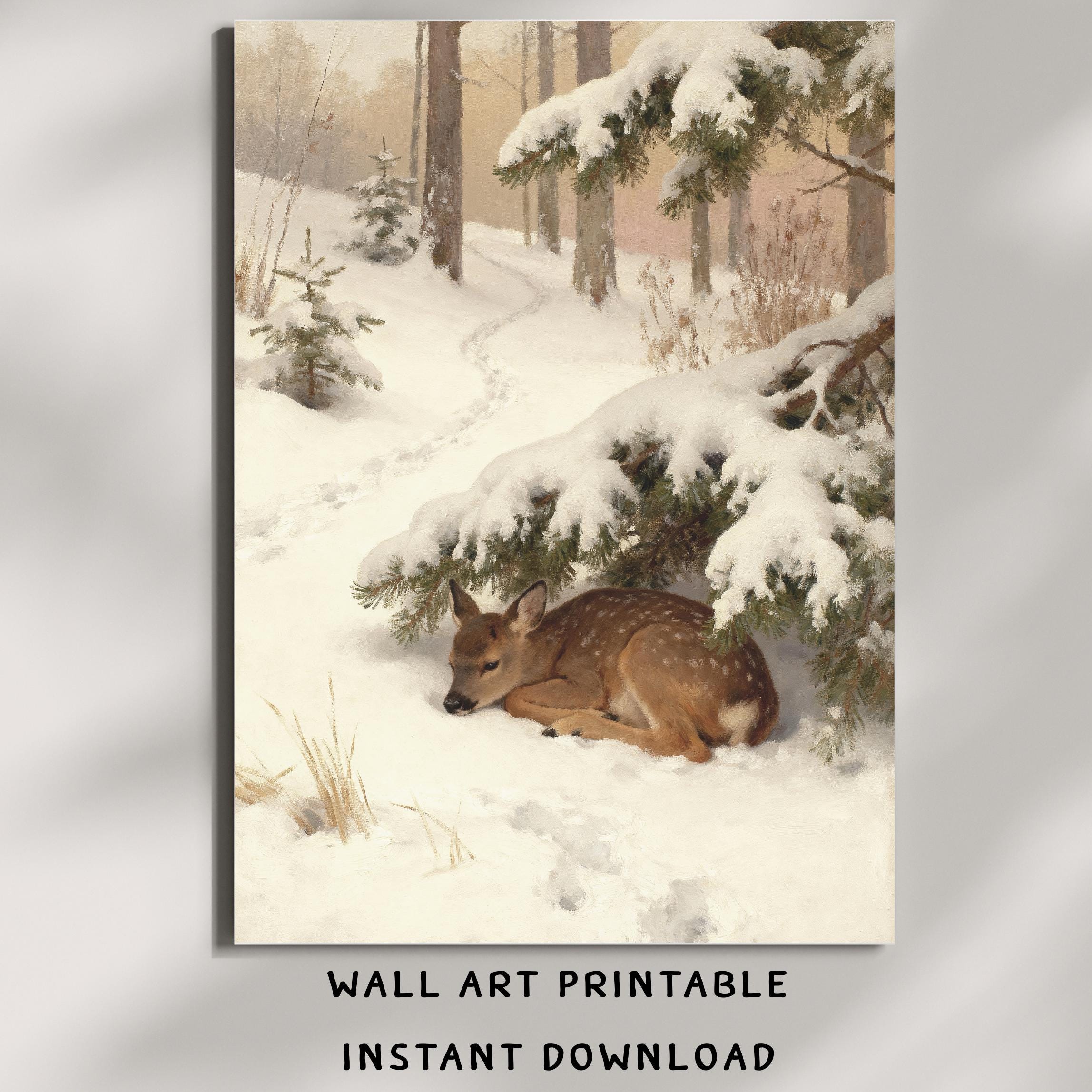 Sleeping Fawn beneath Snowy Pine Branches — image 5