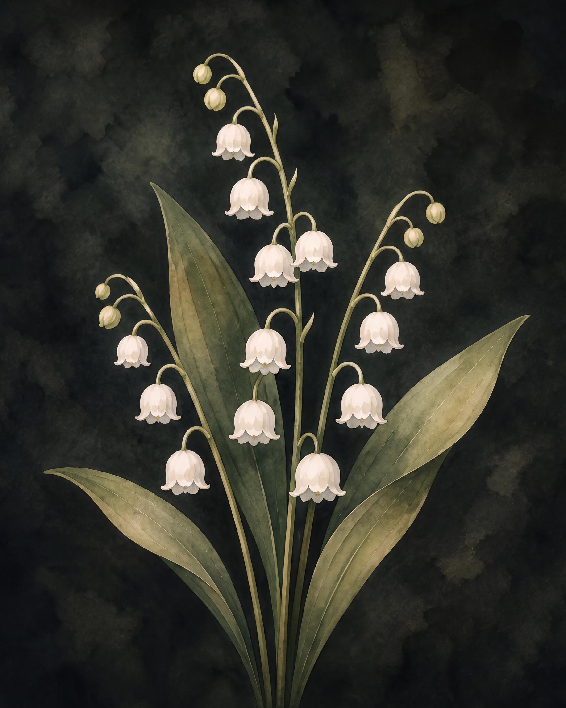 Dark May Birth Flower Prints | Lily of the Valley Wall Art | Dark Botanical Digital Download — image 2