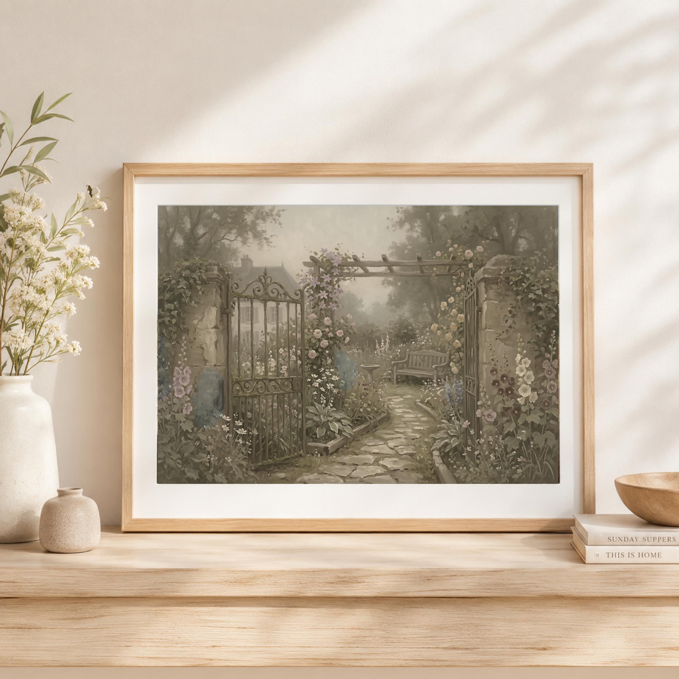 Secret Garden Wall Art, Vintage Cottage Garden Gate Print, Romantic Floral Landscape (Digital Download) — image 7