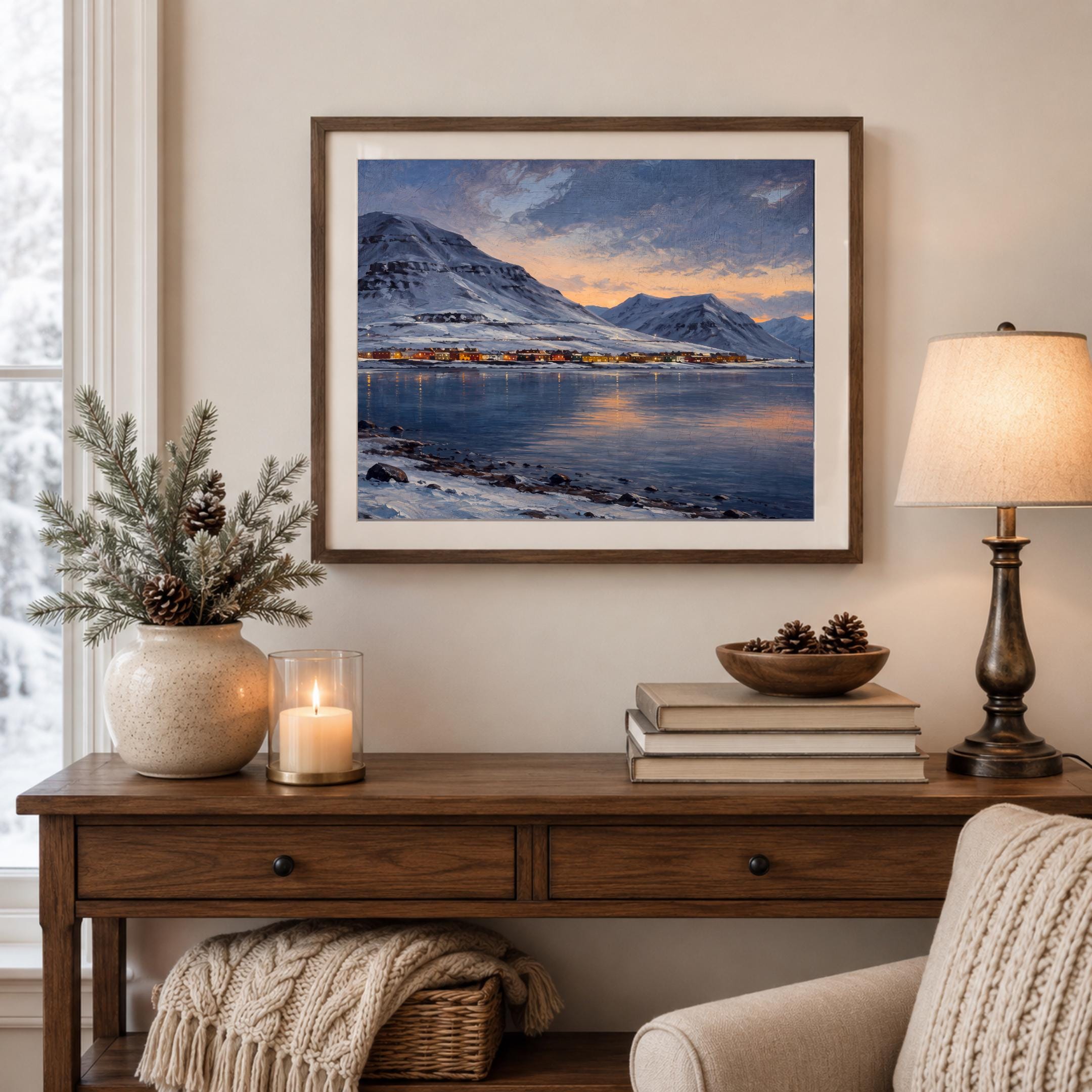Svalbard-Inspired Village at Winter Twilight — image 4