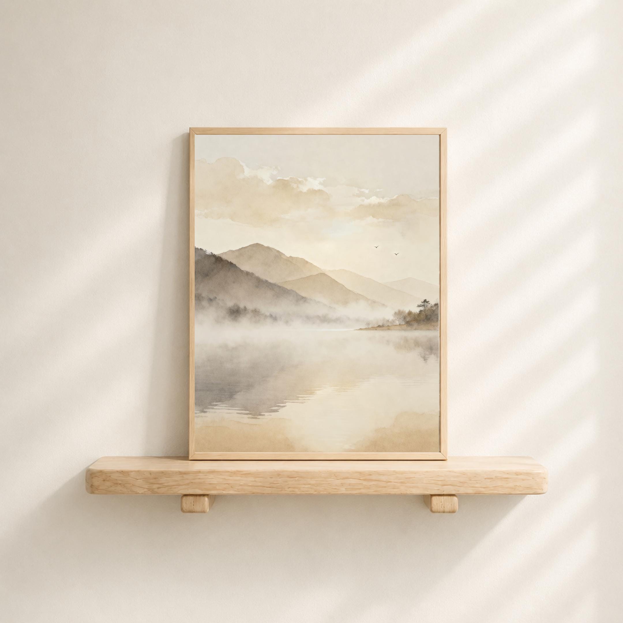 Neutral Misty Mountain Lake Printable Wall Art, Minimal Landscape Serene Bedroom Decor Digital Download — image 6