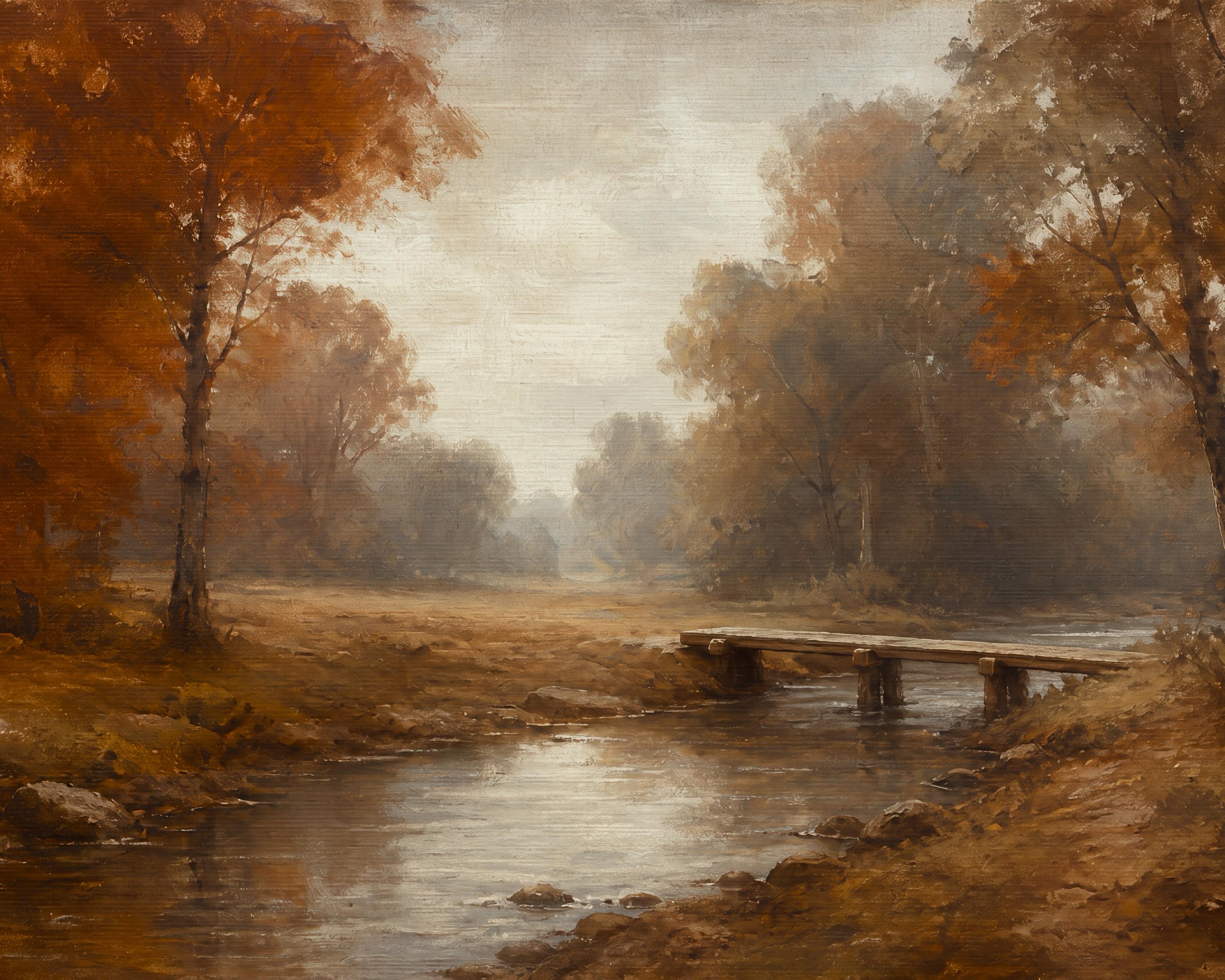 Fall Creek Landscape Wall Art | Autumn Forest Bridge Print | Rustic Printable Digital Download — image 2