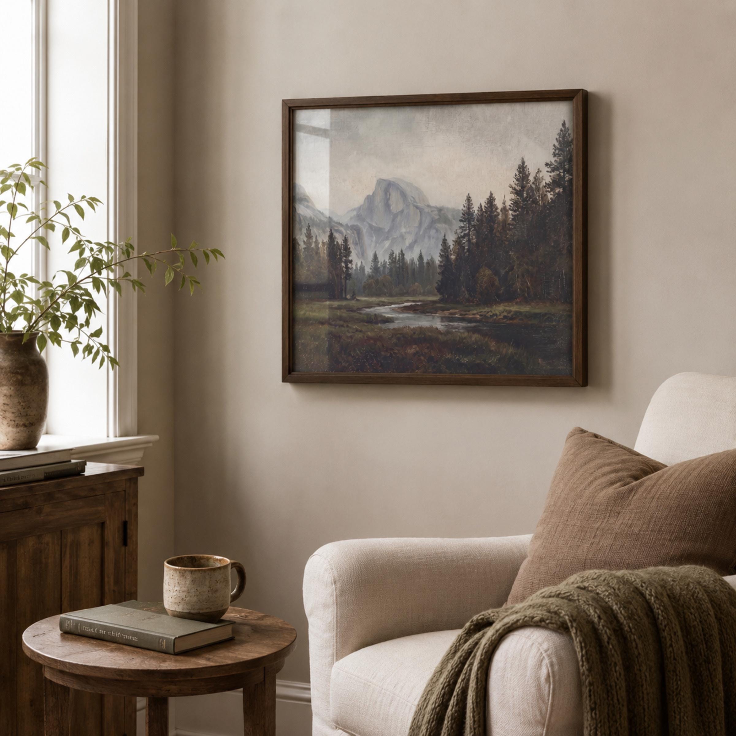 Mountain River Wall Art | Yosemite Inspired Forest Print | Moody Vintage Landscape Digital Download — image 3