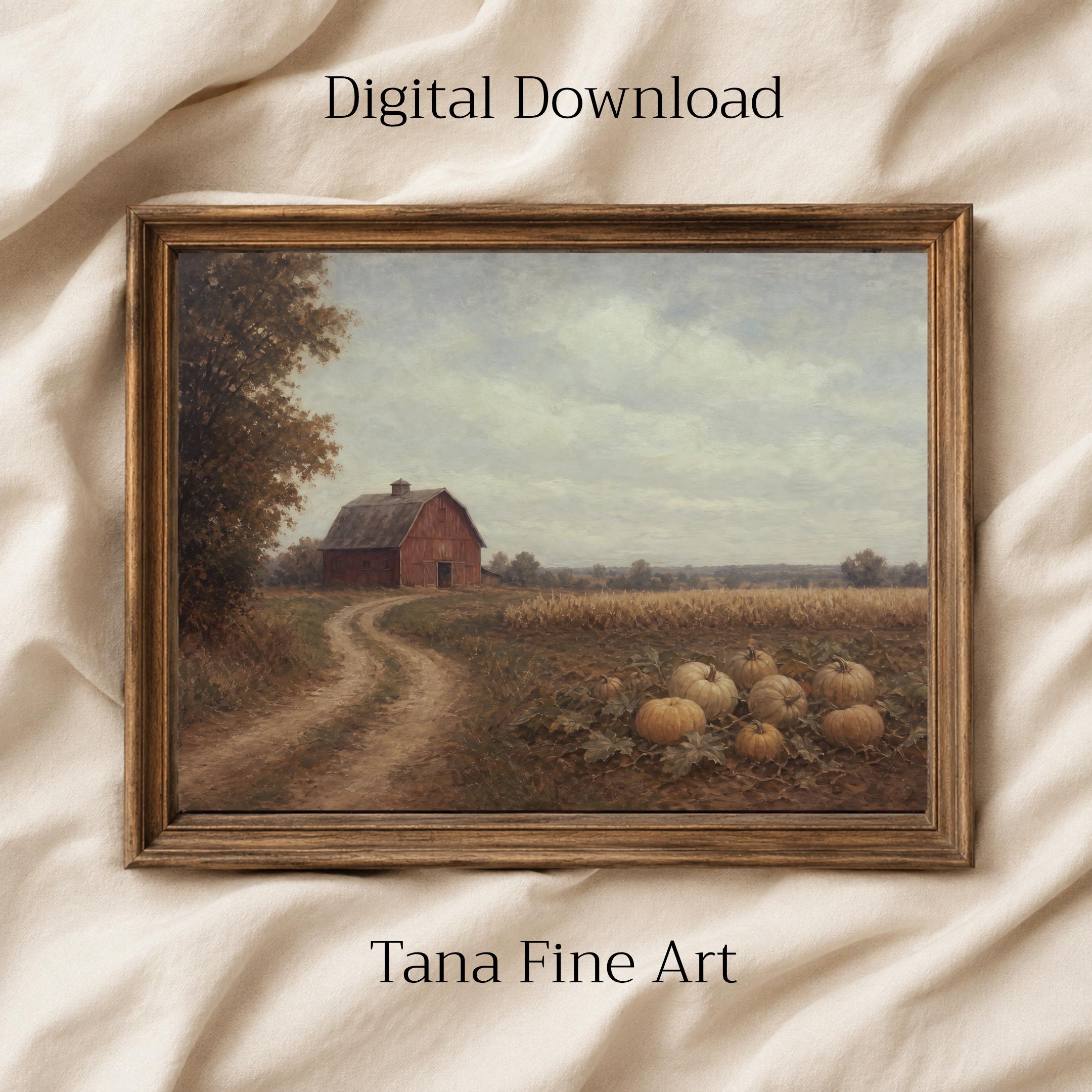 Pumpkin Farm Wall Art | Rustic Barn Landscape Print | Fall Printable Digital Download — image 4