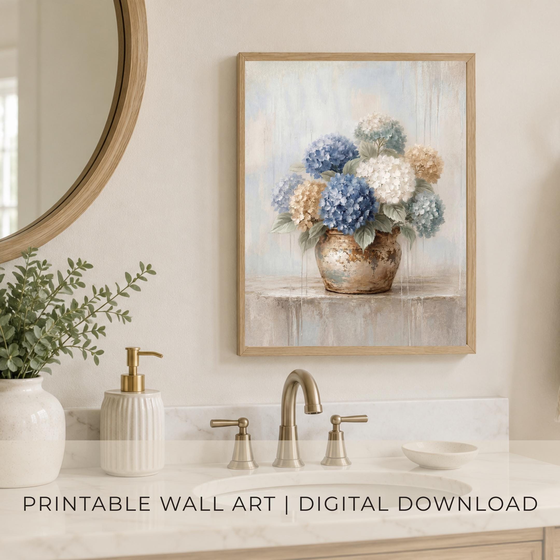 Vintage Hydrangea Printable Wall Art, Blue Floral Still Life, Cottage Kitchen Decor Digital Download — image 6