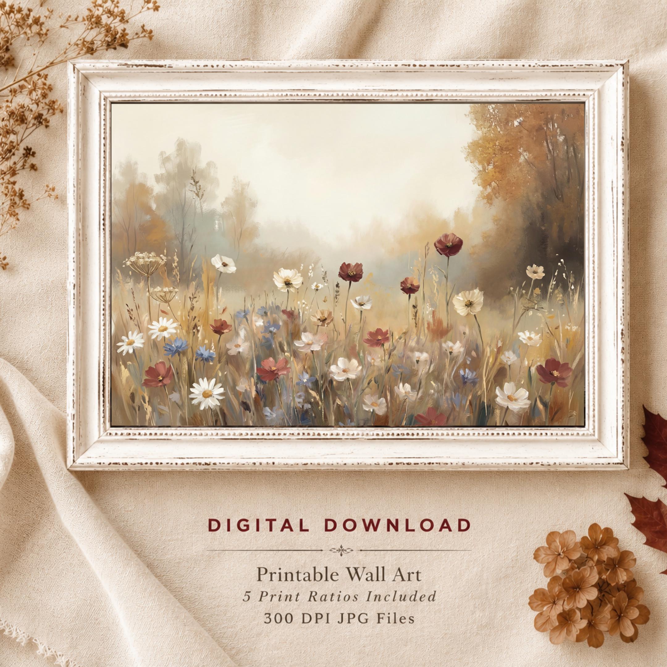 Fall Wildflower Meadow Wall Art, Autumn Floral Landscape Print, Cottage Nature (Digital Download) — image 3