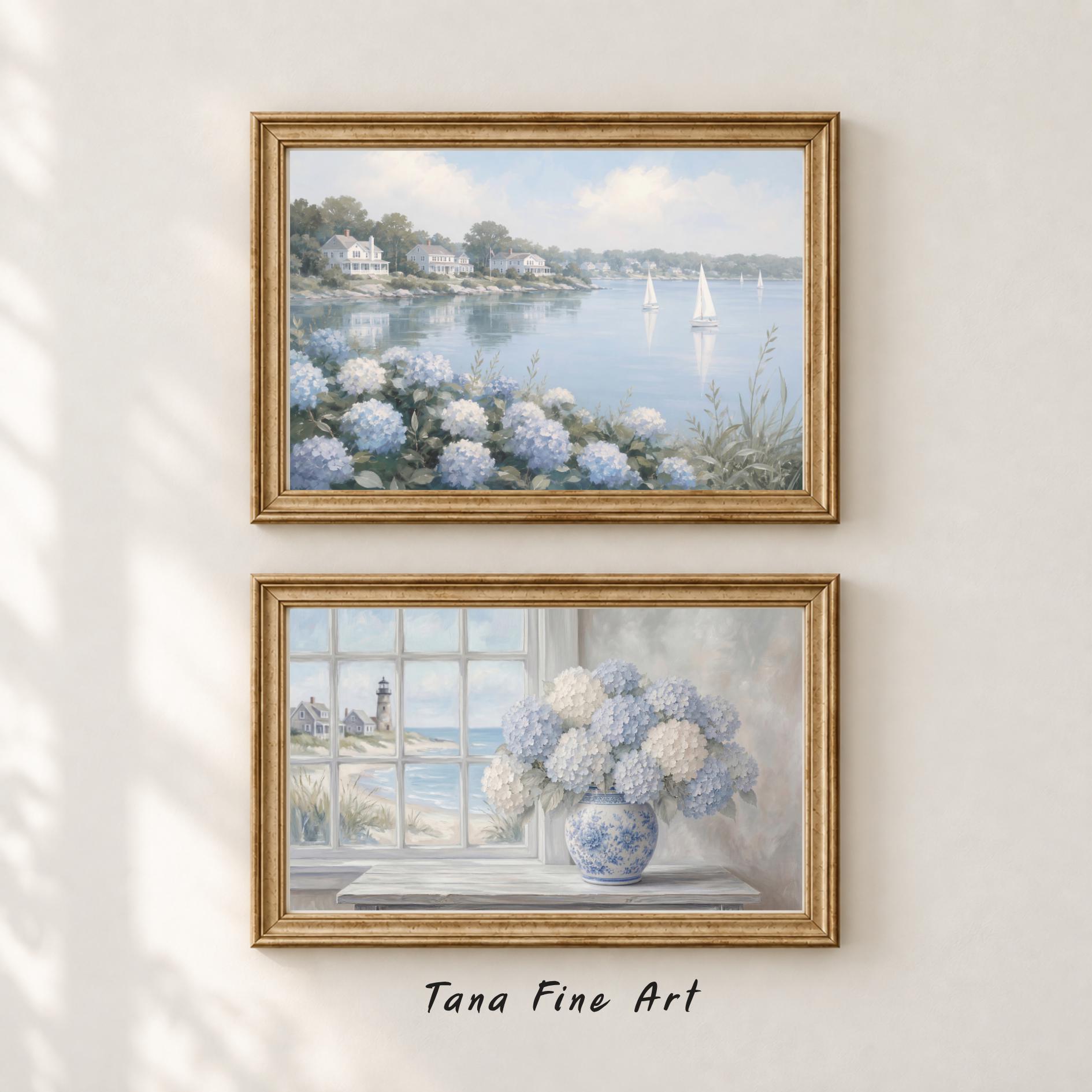 Coastal Hydrangea Gallery Wall Art Set, 9 Blue Cottage Printable Decor Prints Digital Download — image 3