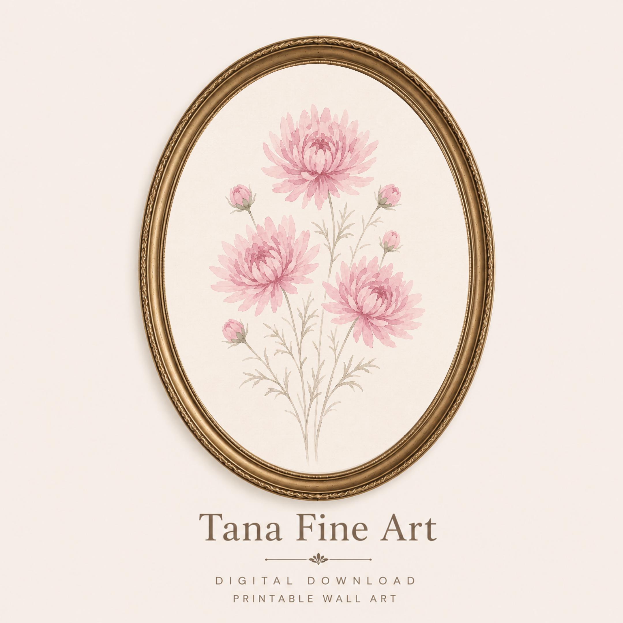November Birth Flower Print | Chrysanthemum Printable Wall Art | Pink Botanical Gift Digital Download