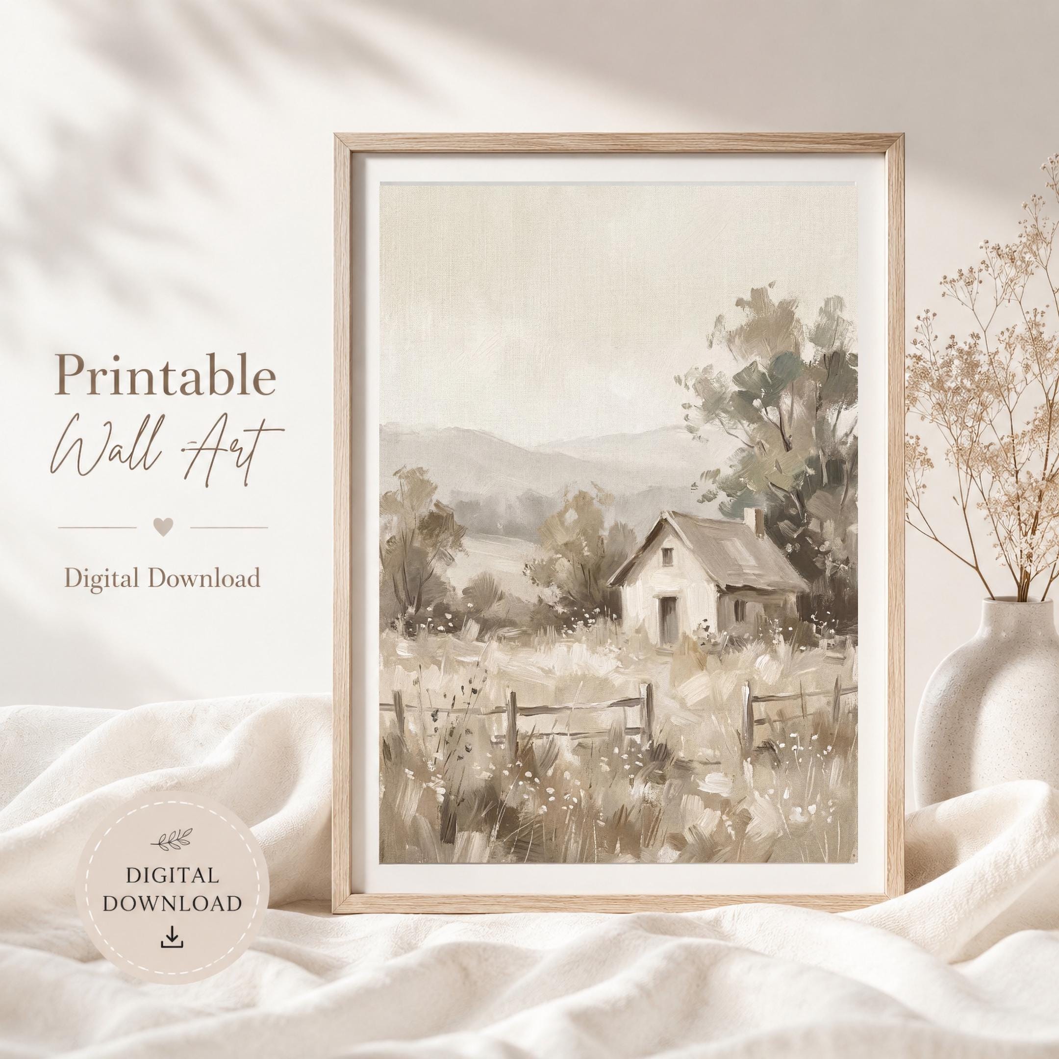 Neutral Farmhouse Landscape Wall Art Printable | Cottage Wall Decor (Digital Download) — image 9