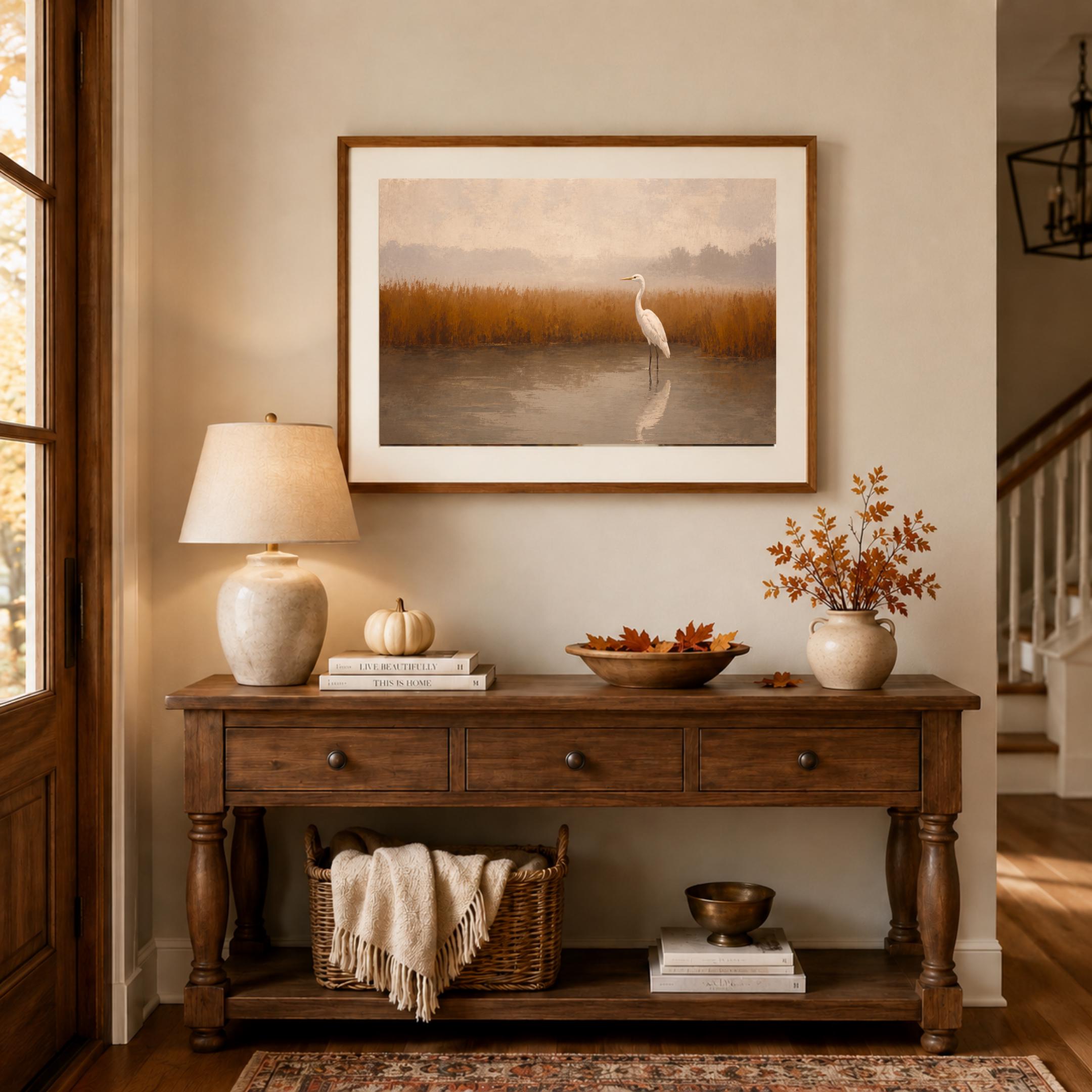 Egret Wall Art | White Heron Marsh Landscape Print | Neutral Bird Printable | Fall Digital Download — image 4
