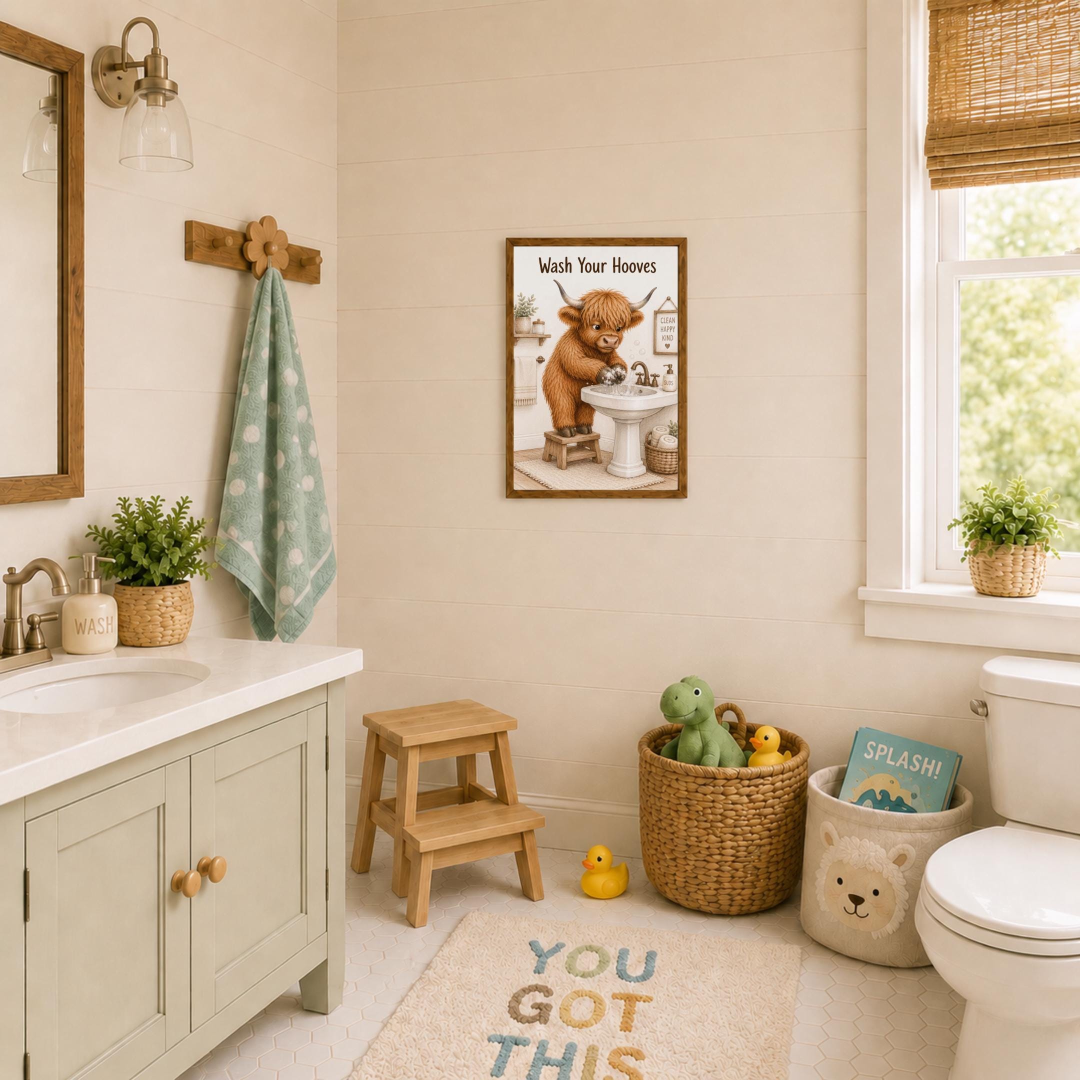 Highland Cow Boy Bathroom Prints Set of 4, Rustic Farmhouse Toilet Decor Digital Download — image 6