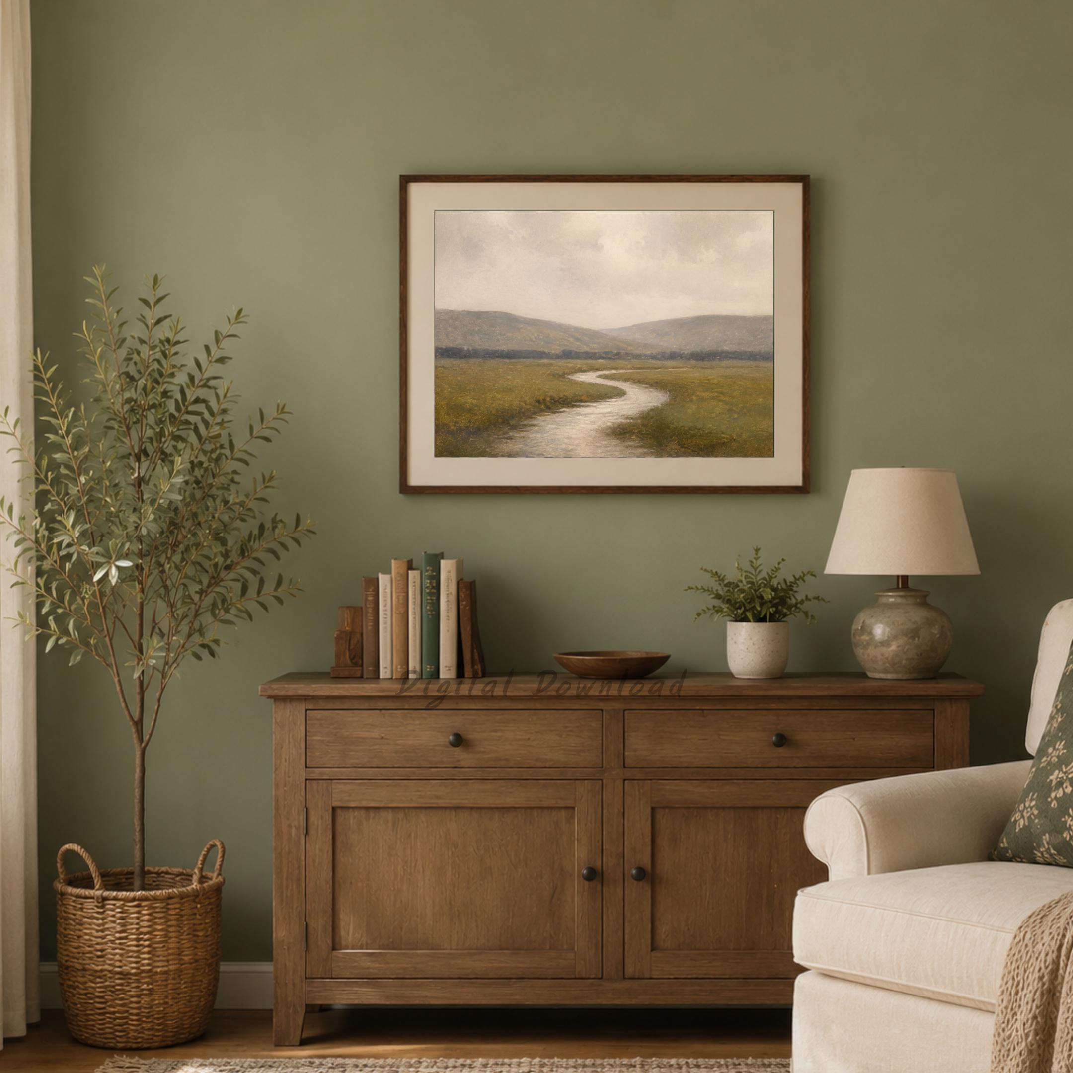River Landscape Wall Art | Neutral Meadow Print | Vintage Nature Digital Download — image 7
