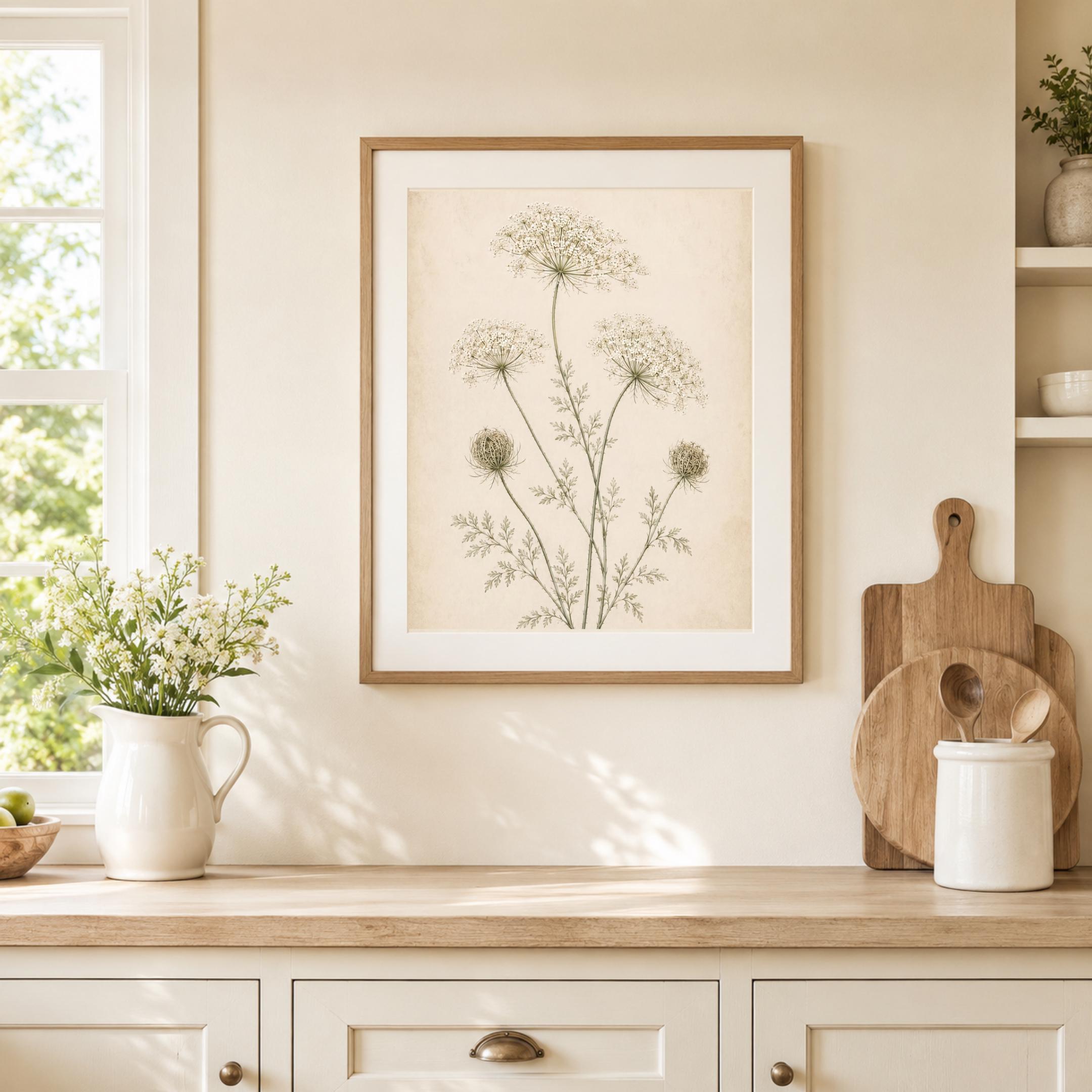 Queen Annes Lace Print, Vintage Botanical Prints, Neutral Floral Wall Art (Digital Download) — image 8