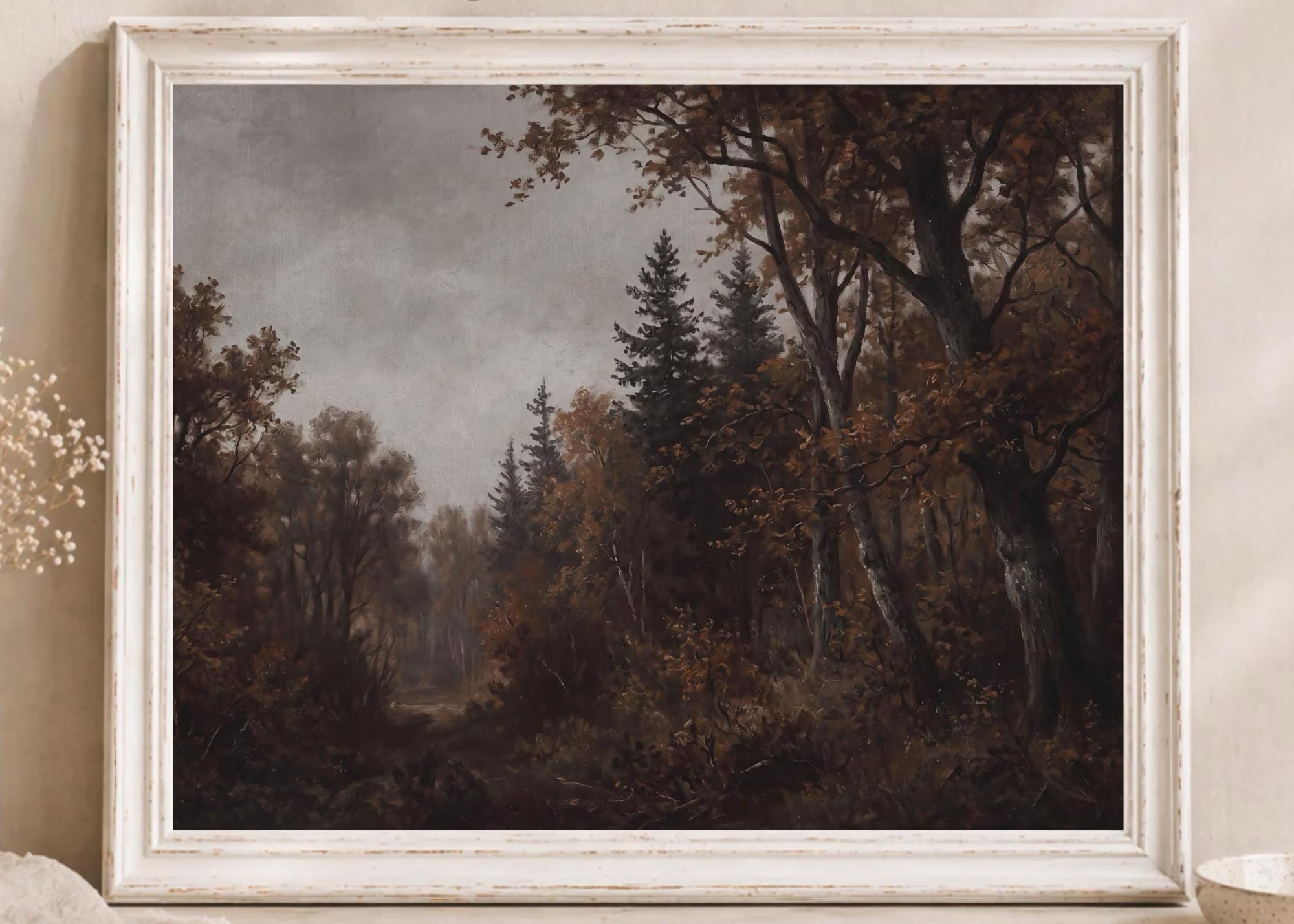 Moody Forest Print, Dark Autumn Woodland Vintage Landscape, Vintage Fall Decor (Digital Download) — image 2