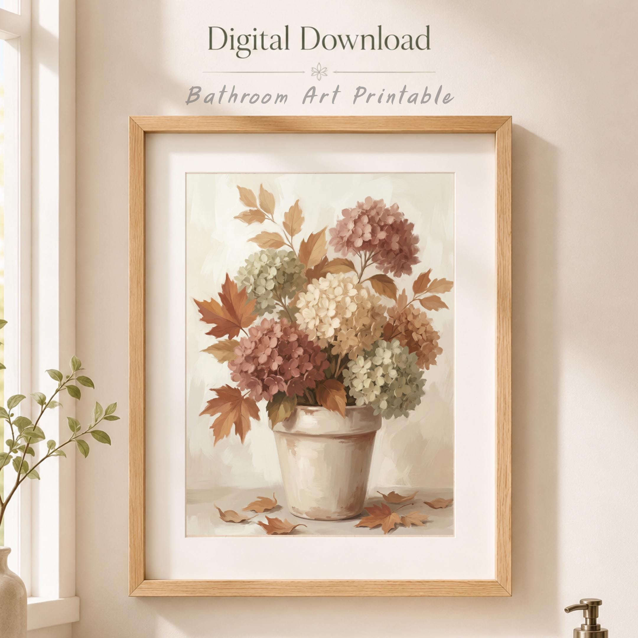 Neutral Fall Hydrangea Vase Printable Wall Art, Rustic Autumn Botanical Home Decor Digital Download — image 3