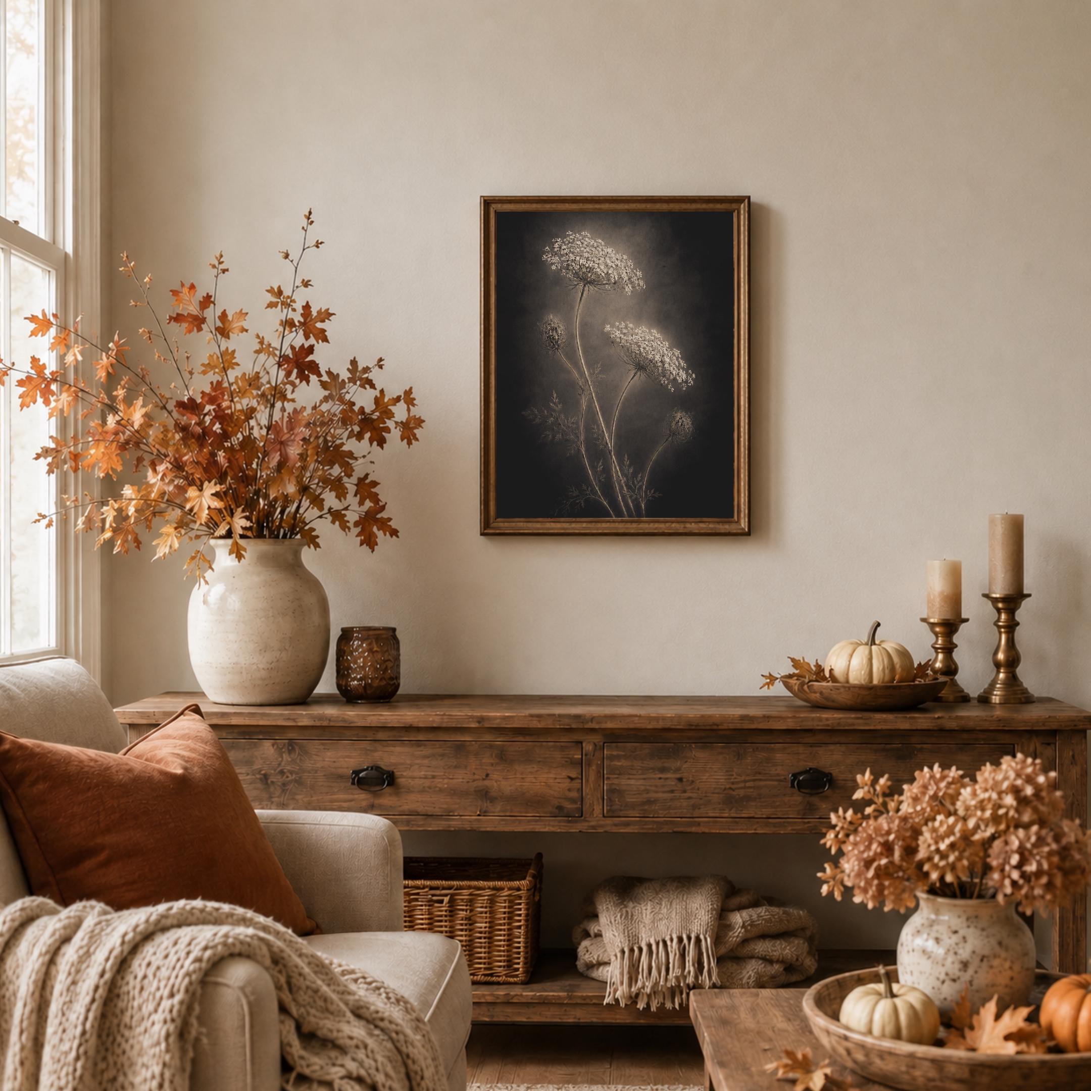 Queen Annes Lace Wall Art, Dark Floral Still Life, Moody Botanical Prints (Digital Download) — image 10