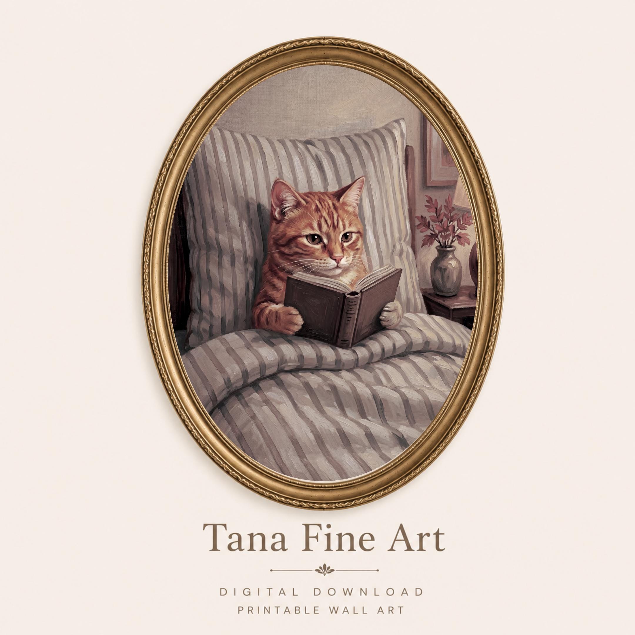 Orange Tabby Cat Reading Art, Cozy Nursery Print, Kids Bedroom Decor (Digital Download) — image 9