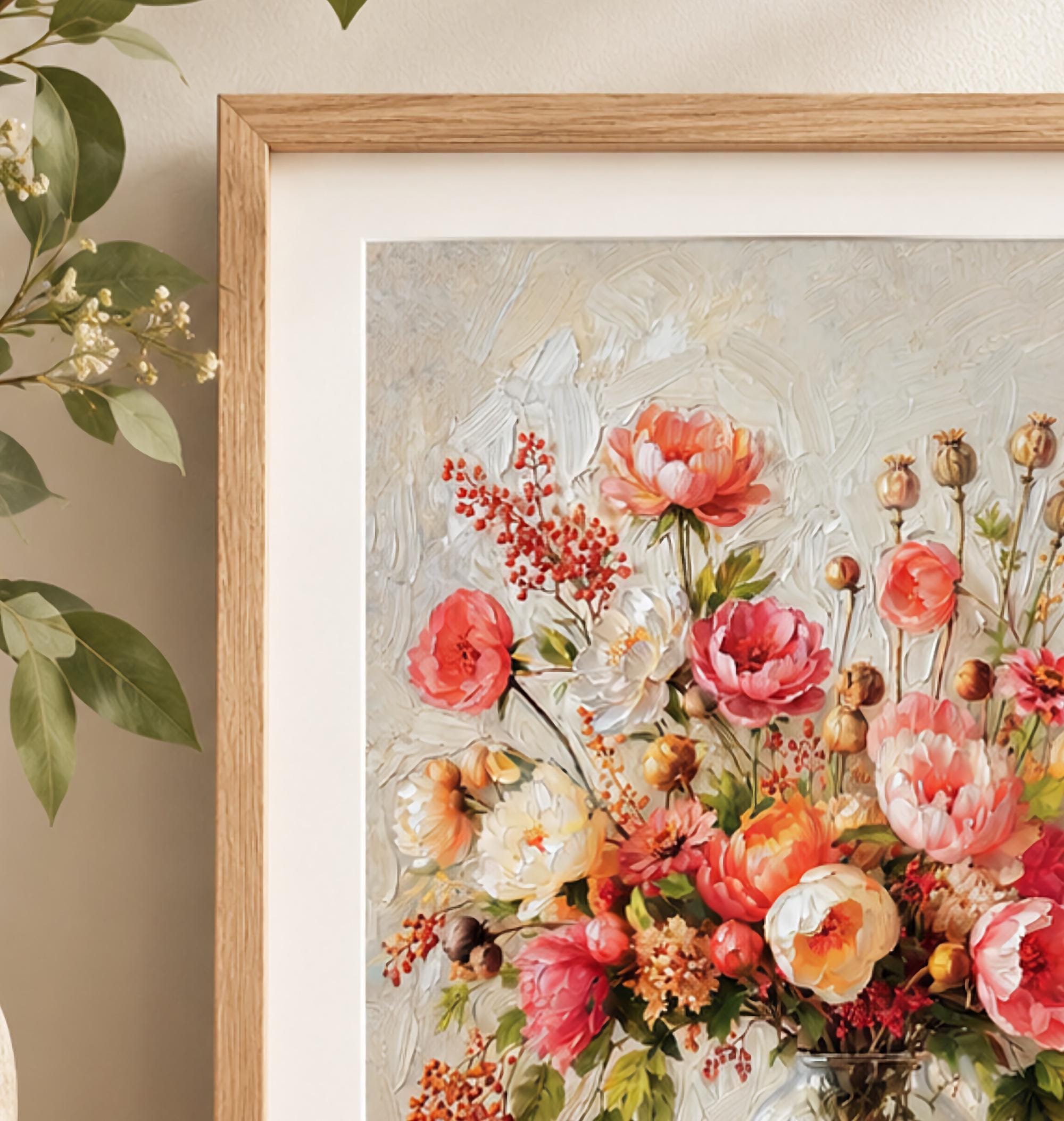 Colorful Peony and Poppy Floral Vase Printable Wall Art, Spring Home Decor Digital Download — image 2