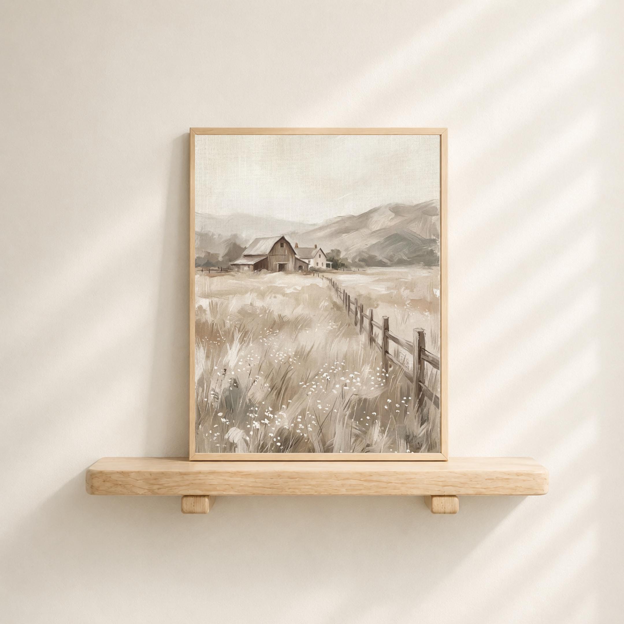 Barn Farmhouse Wall Art Prints | Neutral Landscape Print, Rustic Country Meadow Decor (Digital Download) — image 4