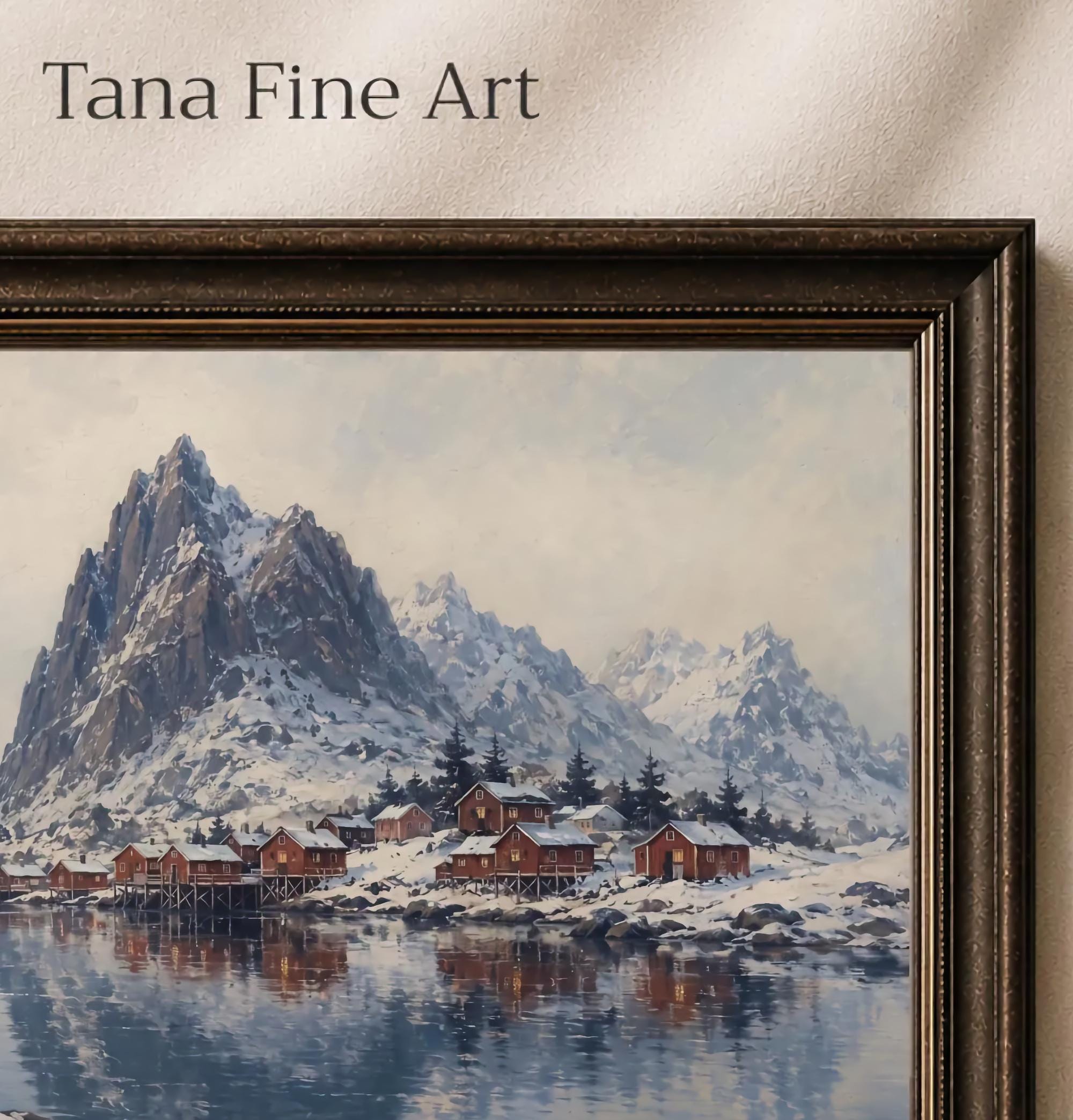 Red Cabins beneath Lofoten Winter Peaks — image 2