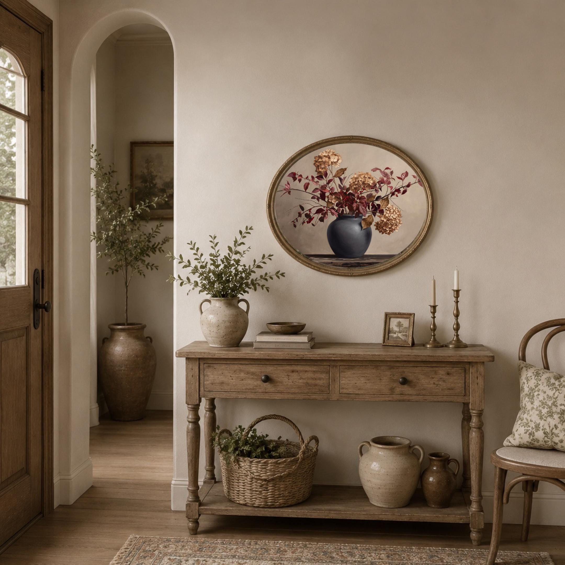 Dried Hydrangea Wall Art, Fall Moody Burgundy Botanical, Dried Flower Print (Digital Download) — image 7