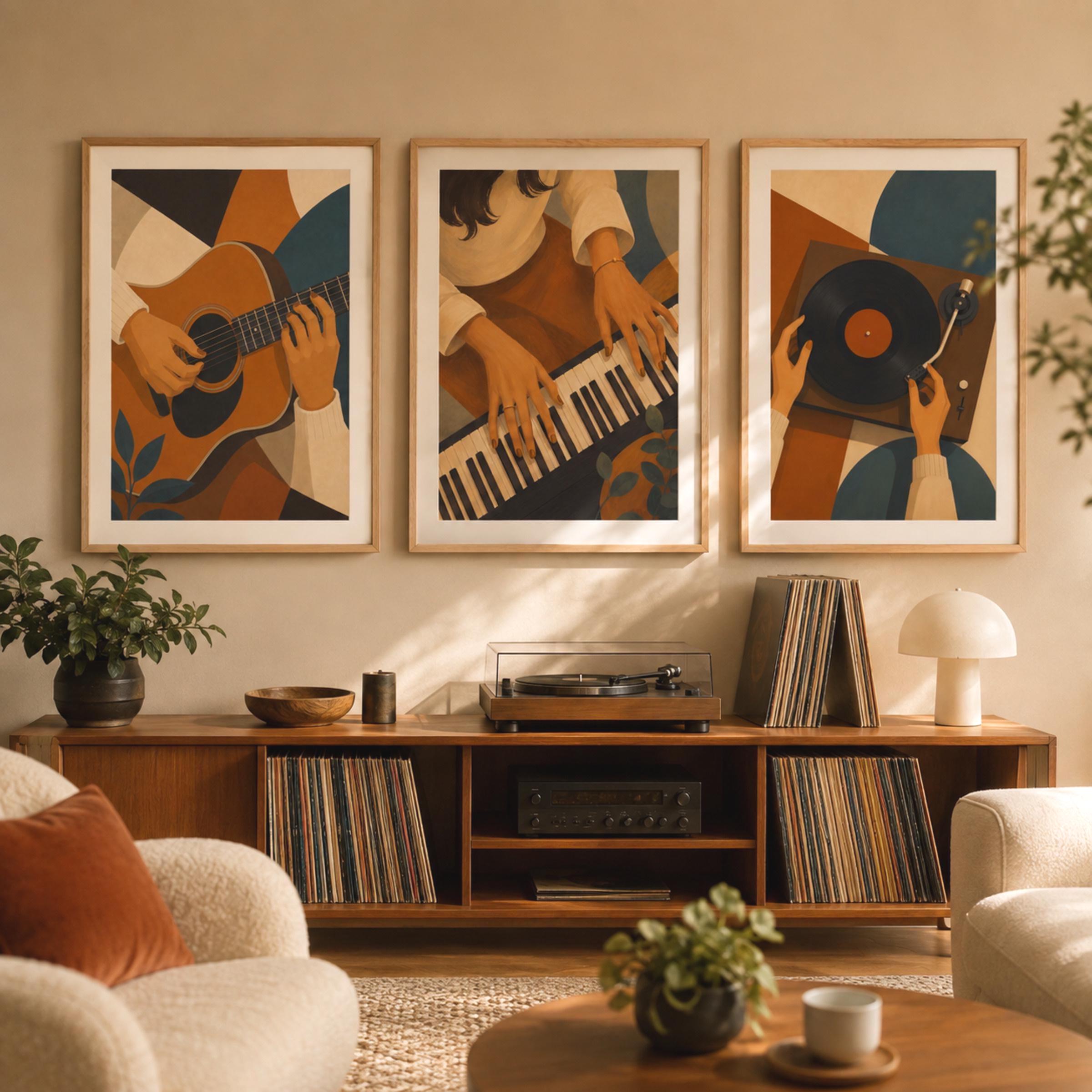 Music Wall Art Set of 3 Prints | Retro Piano Guitar Vinyl Record (Digital Download) — image 5