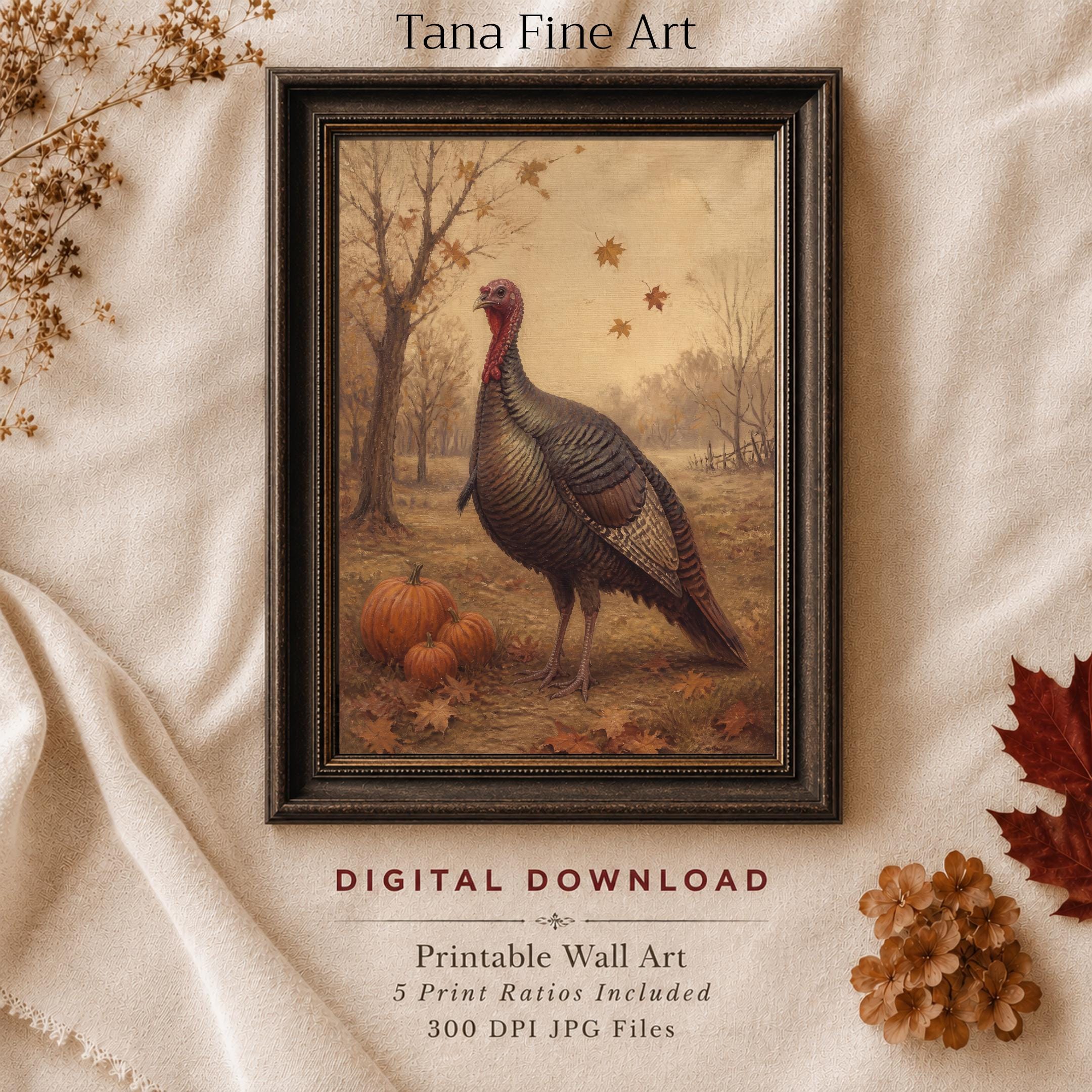 Vintage Turkey Thanksgiving Printable Wall Art, Rustic Fall Farmhouse Digital Download — image 3