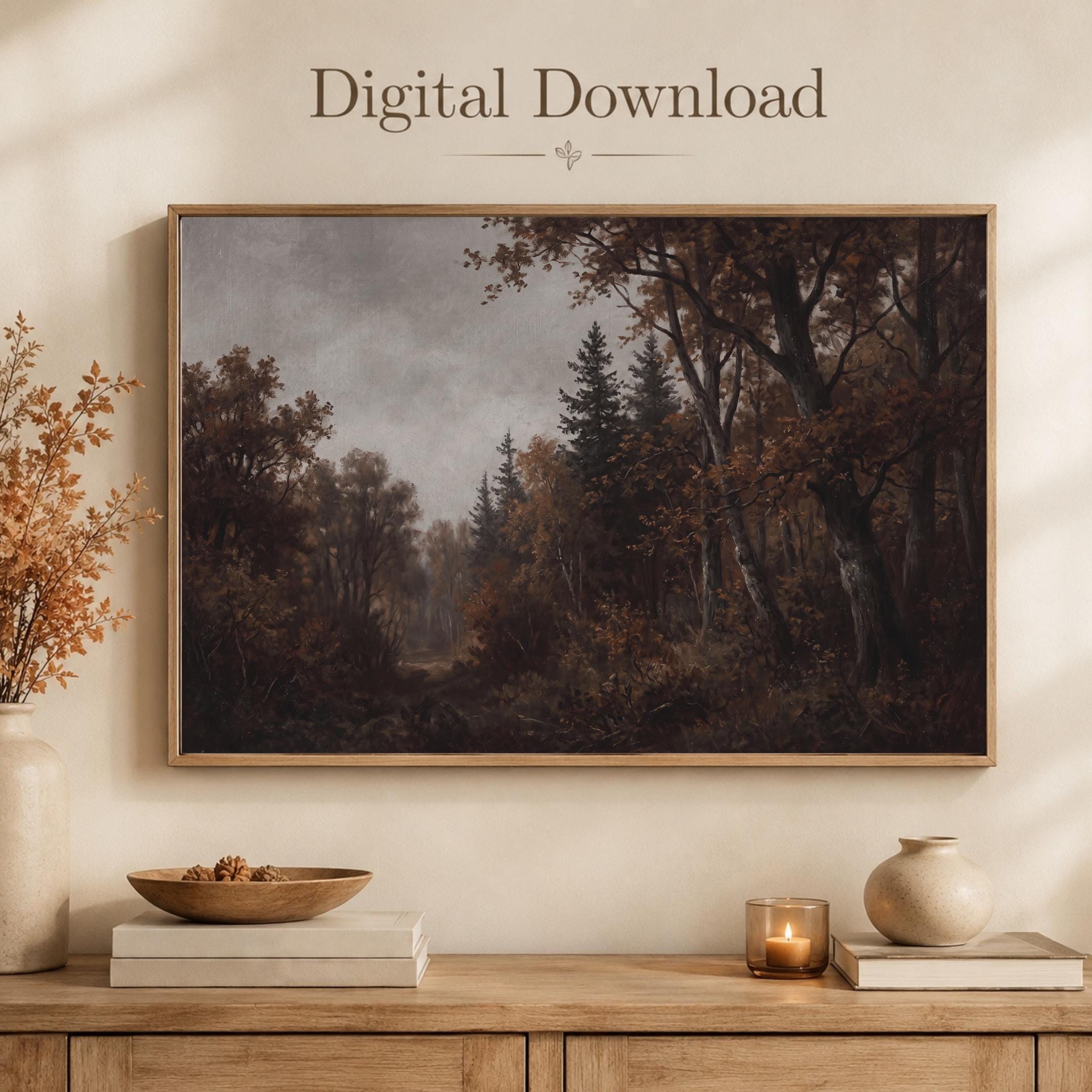 Moody Forest Print, Dark Autumn Woodland Vintage Landscape, Vintage Fall Decor (Digital Download) — image 7