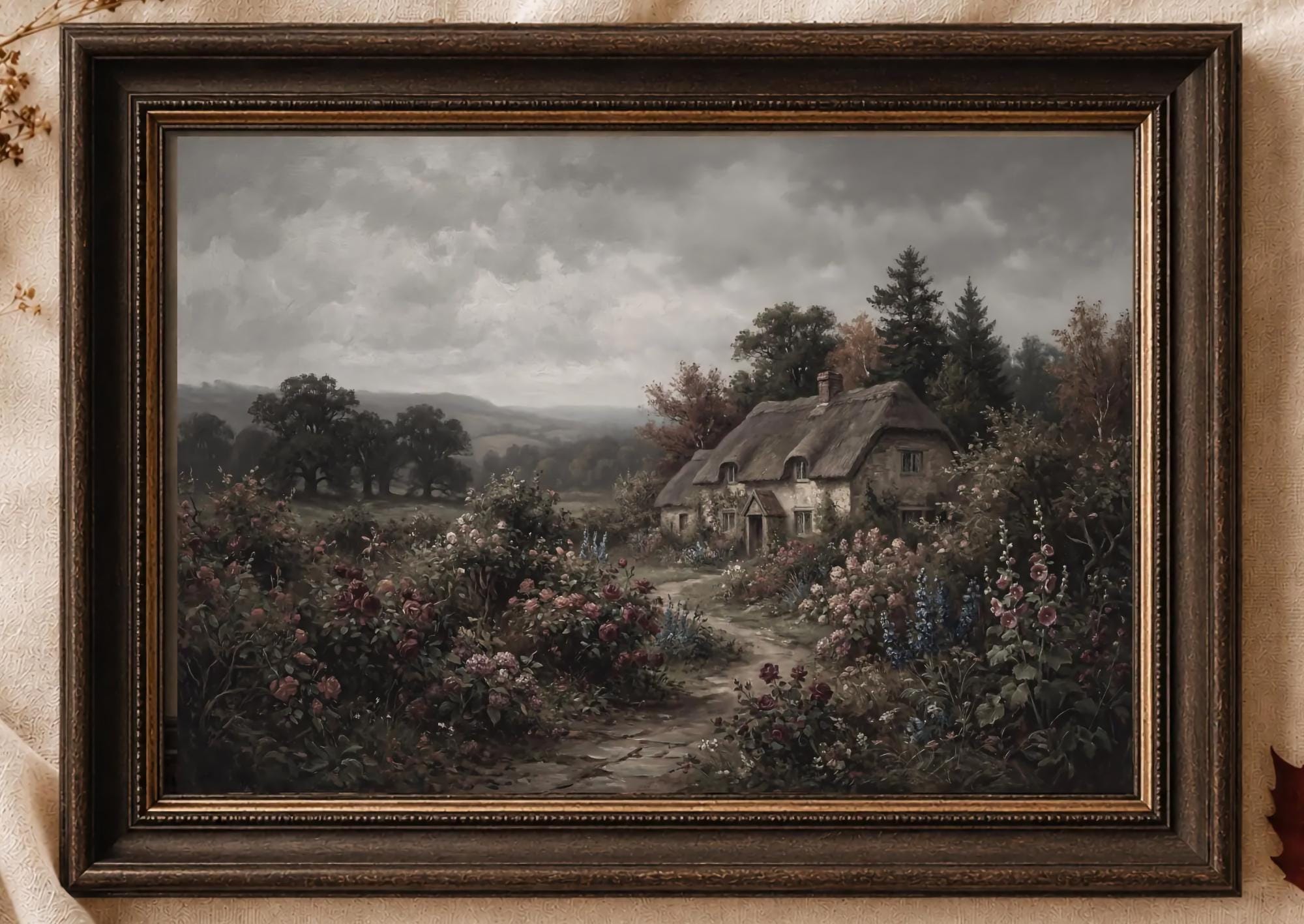 English Cottage Garden Wall Art, Dark Moody Landscape Print (Digital Download) — image 2