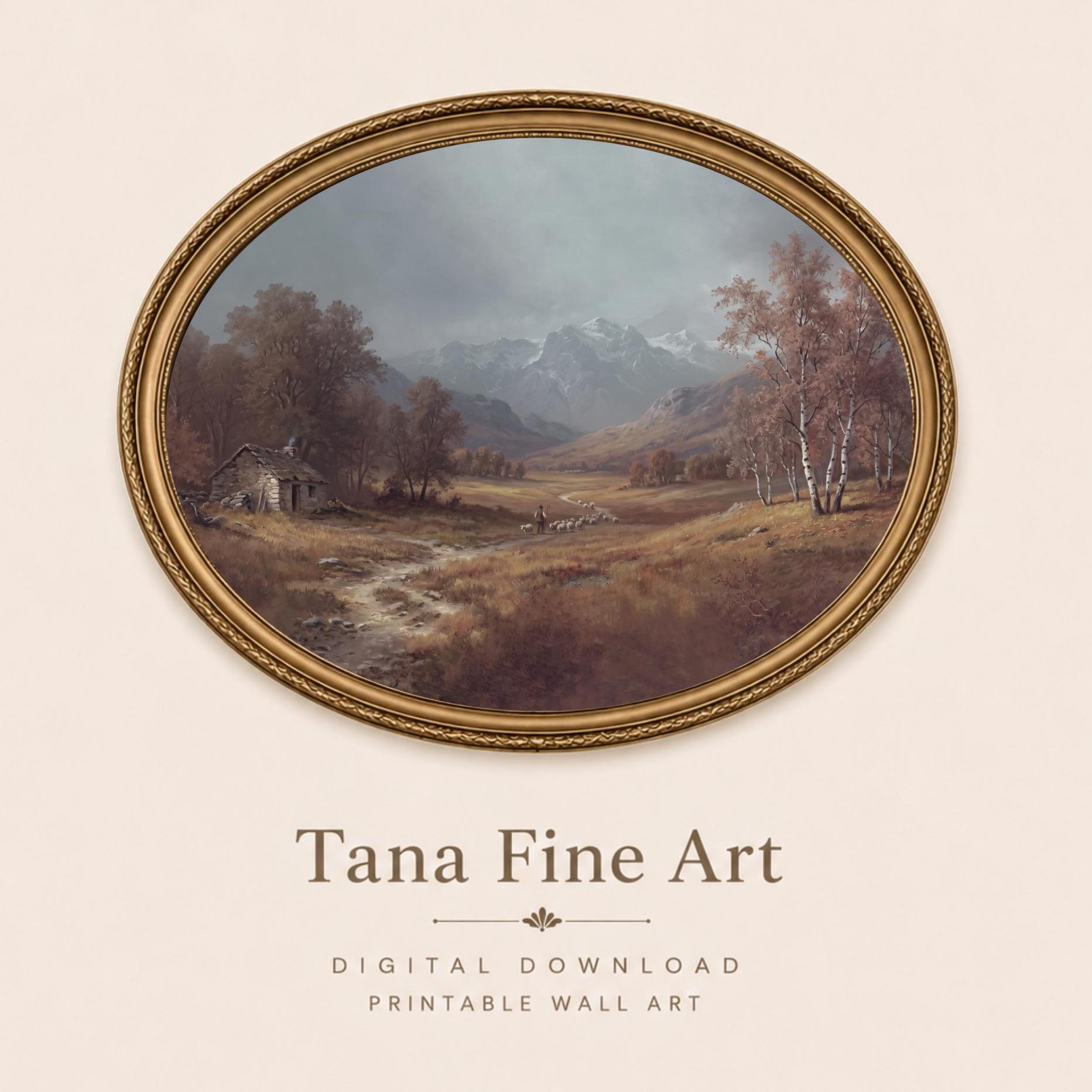 Moody Autumn Pastoral Landscape Mountain Wall Art, Farm Landscape Print (Digital Download) — image 9