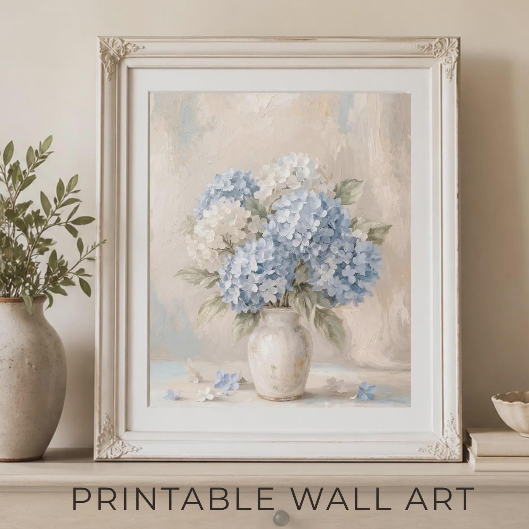 Gallery Wall Set of 3 Blue Hydrangea Art Prints, Coastal Cottage Decor (Digital Download) — image 5