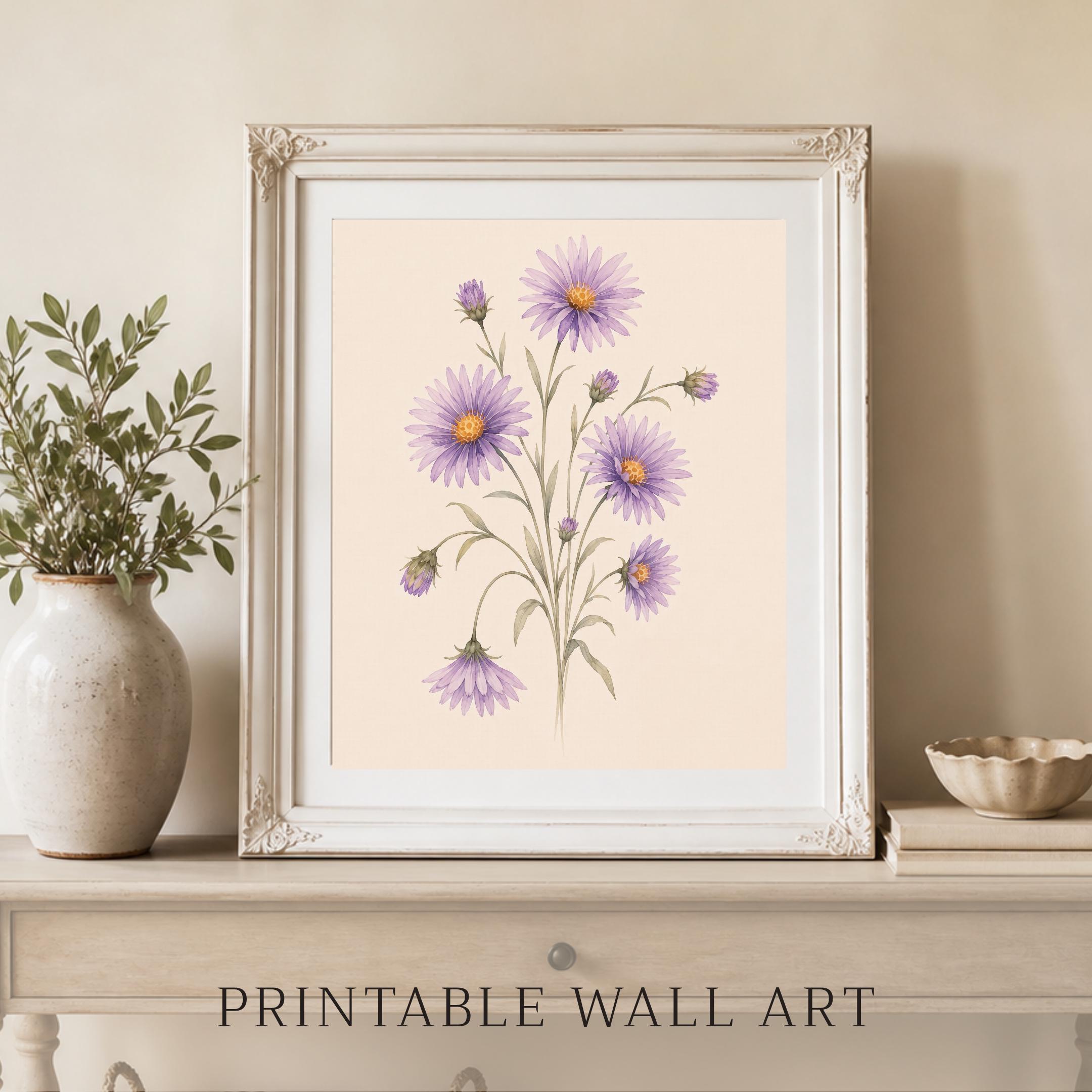 Aster Printable Wall Art | September Birth Flower Print | Purple Botanical Gift Decor Digital Download — image 7