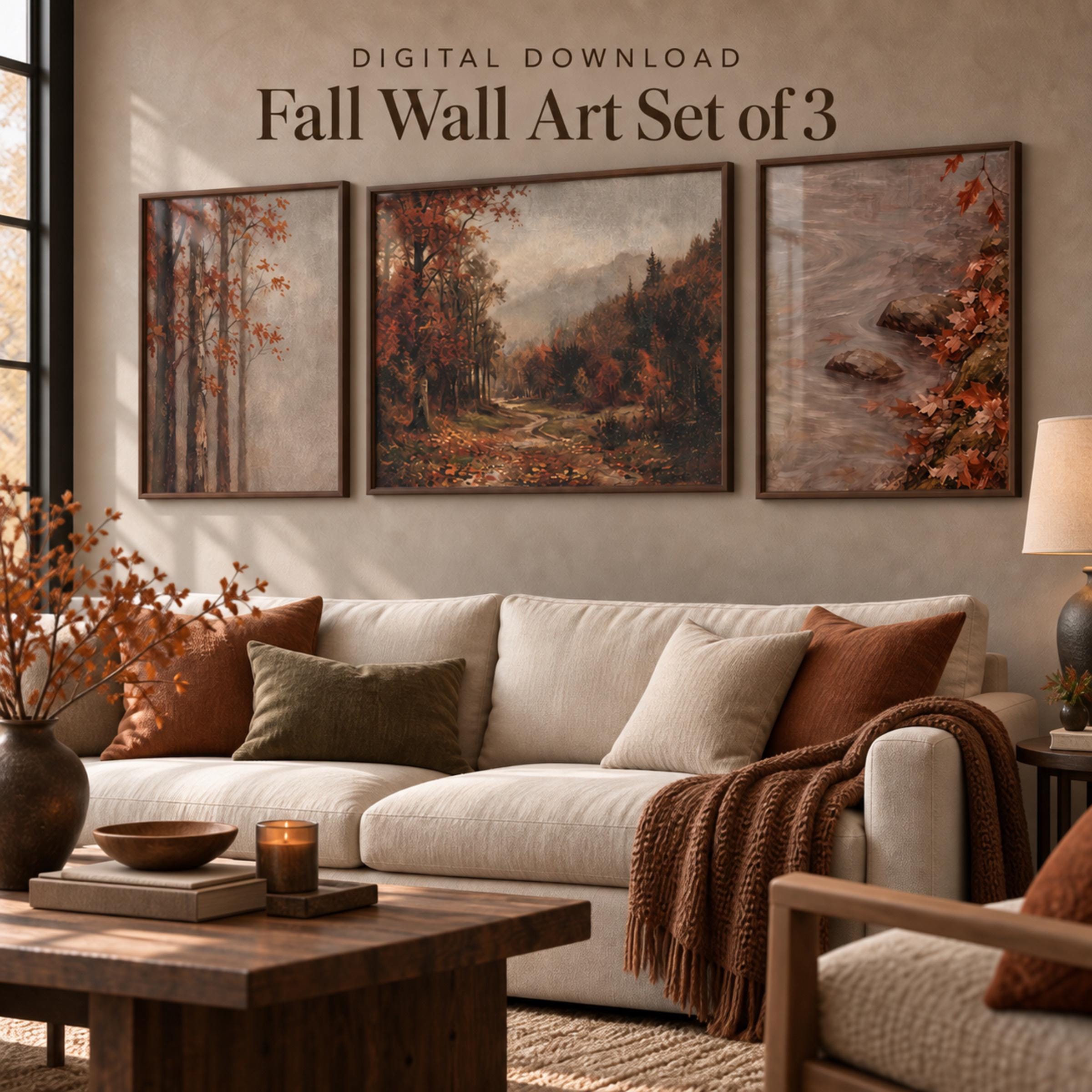 Fall Wall Art Set of 3 Printable, Rustic Autumn Forest Landscape Prints, Digital Download — image 6