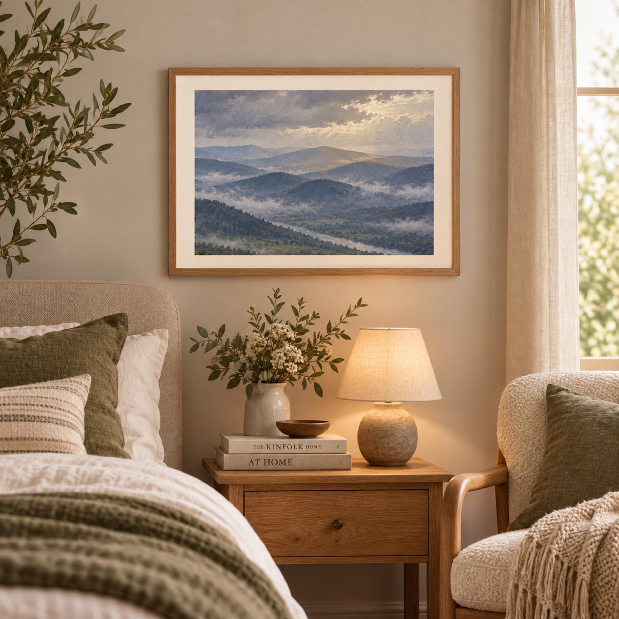 Misty Mountain Valley Printable Wall Art, Serene Blue Landscape Nature Home Decor Digital Download — image 3