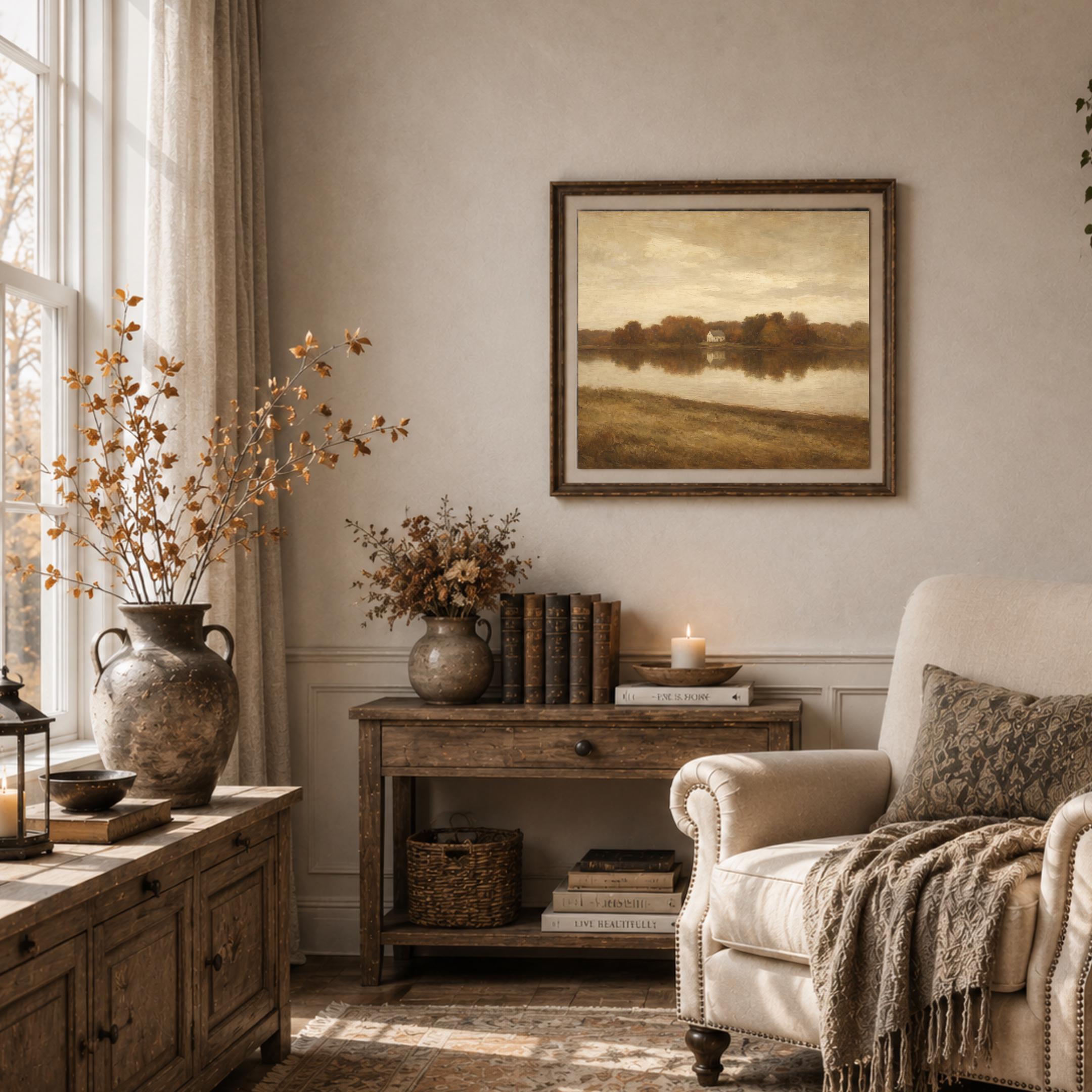 Fall Lake Cottage Wall Art | Vintage Autumn Cottage Landscape | Rustic Printable Digital Download — image 5