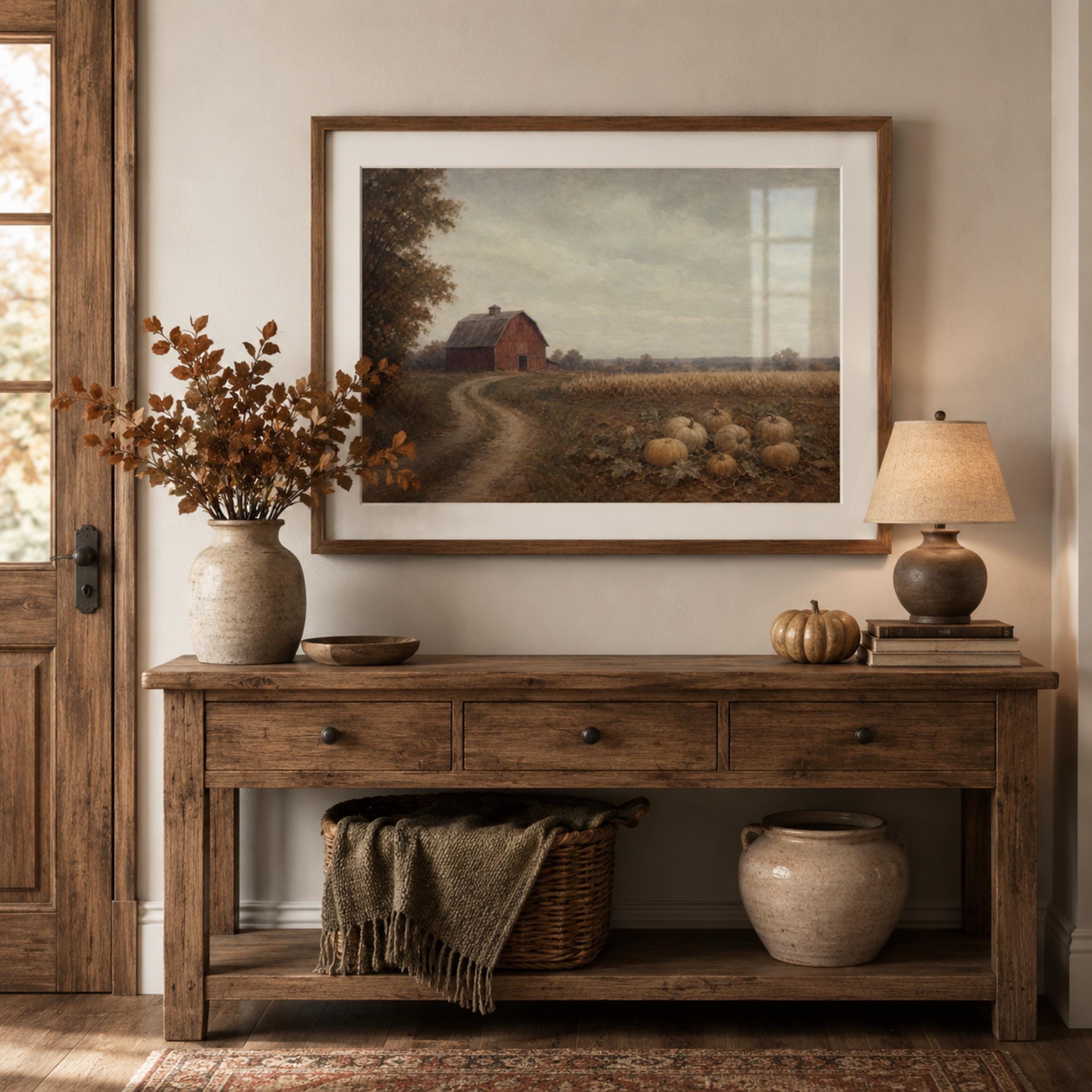 Pumpkin Farm Wall Art | Rustic Barn Landscape Print | Fall Printable Digital Download — image 3
