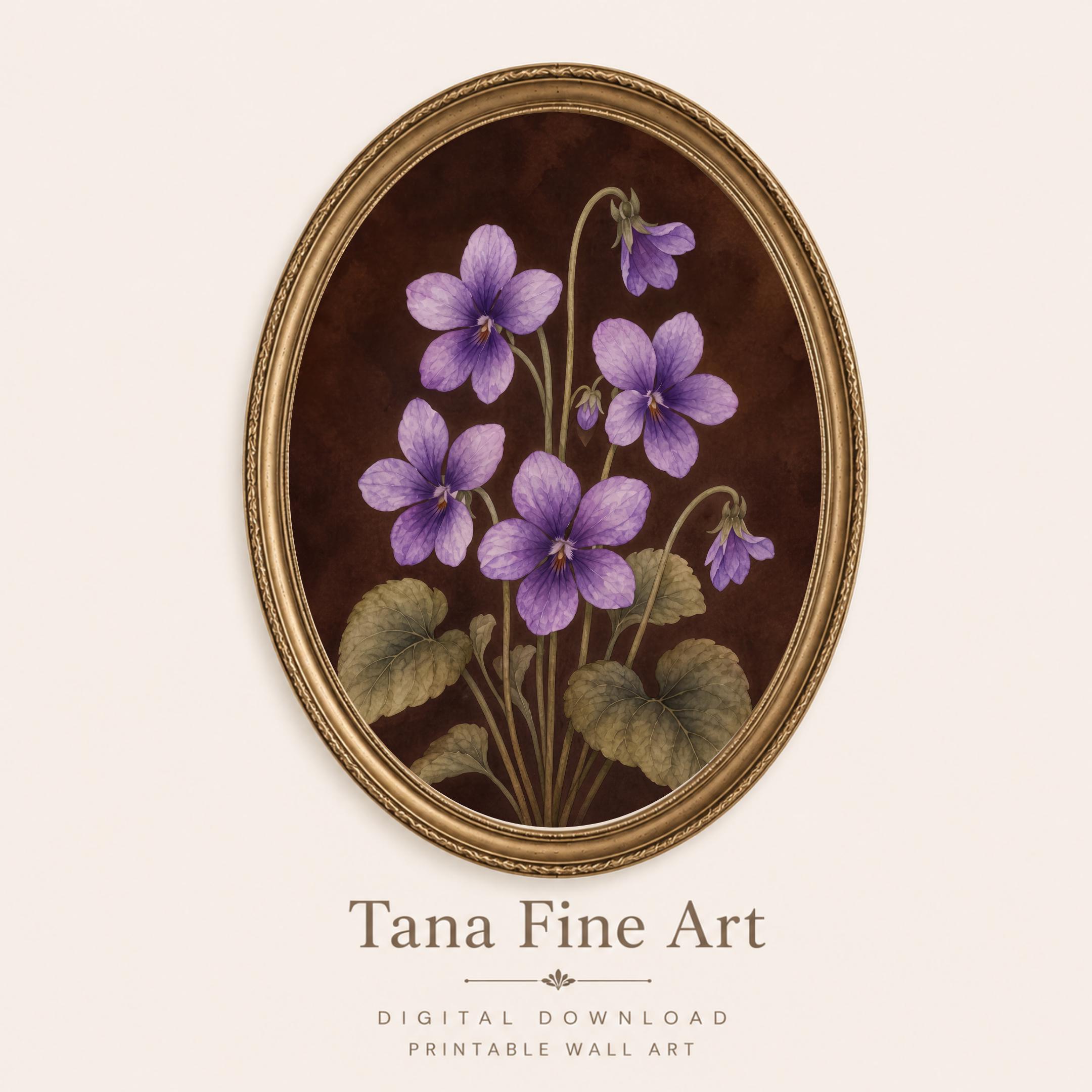 Moody February Birth Flower Print | Violet Wall Art | Vintage Botanical Digital Download — image 9