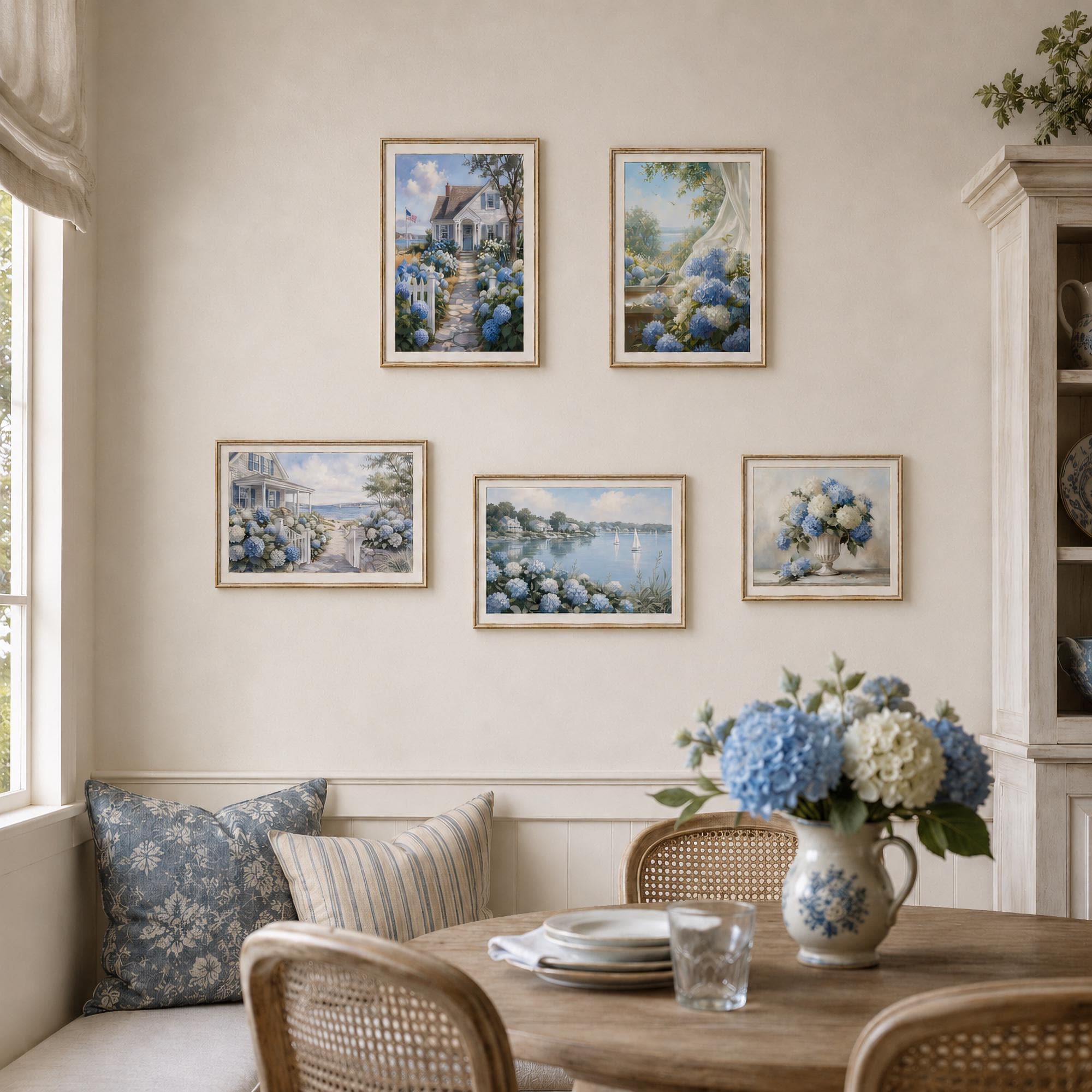 Coastal Hydrangea Gallery Wall Art Set, 9 Blue Cottage Printable Decor Prints Digital Download — image 7