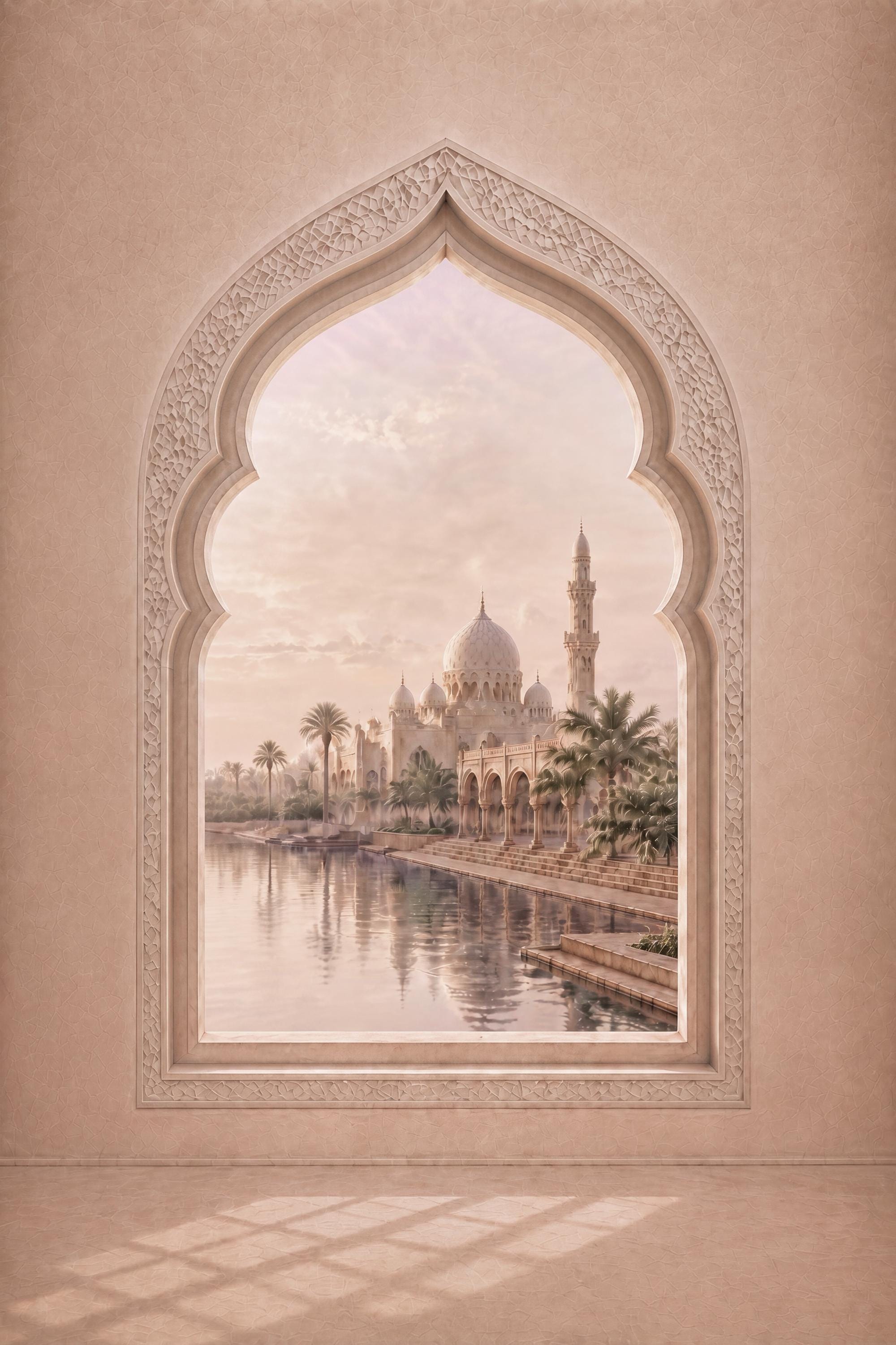 Mosque Reflections beyond a Blush Window — image 2