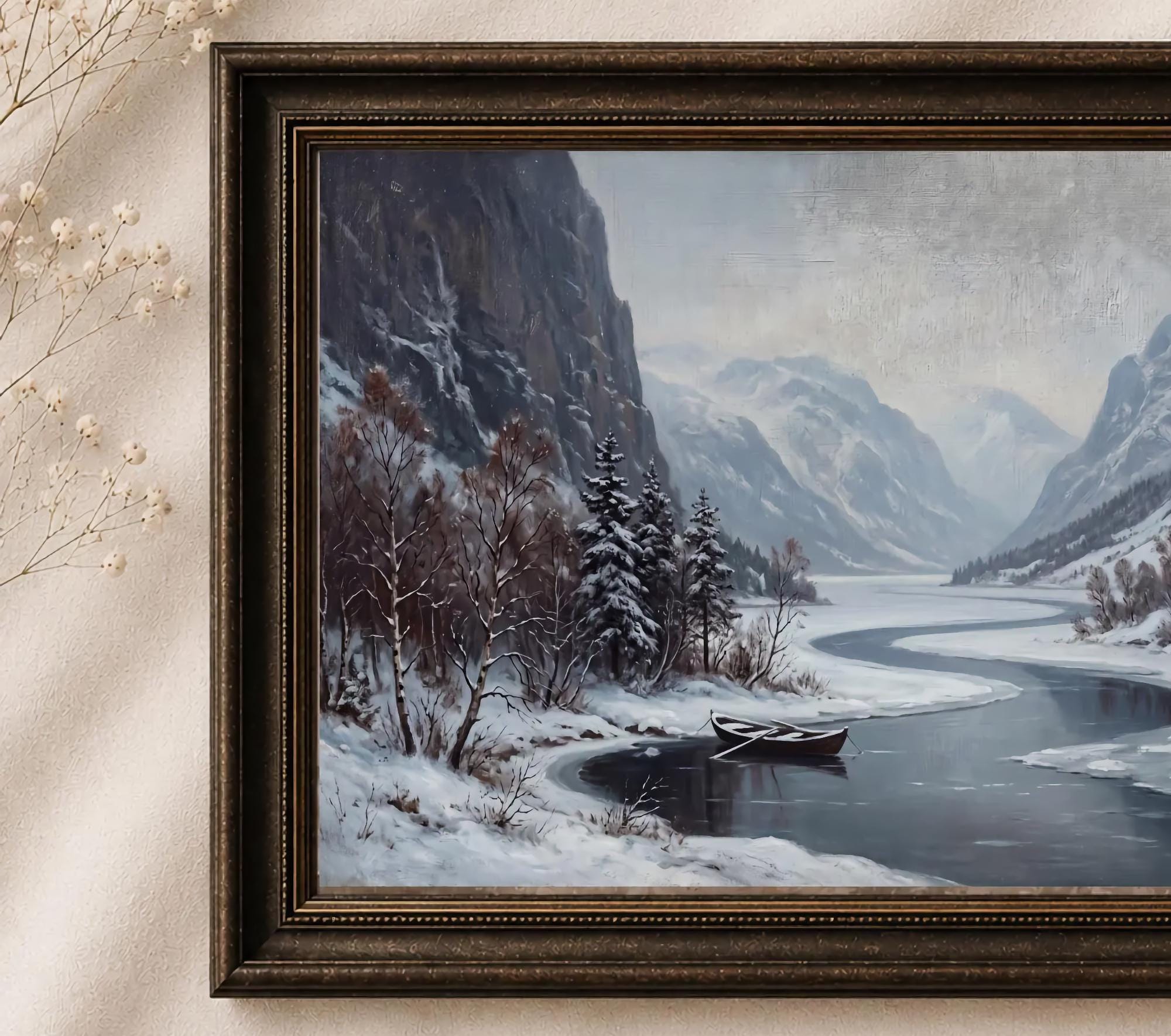 Rowboat on the Winter Mountain River — image 2